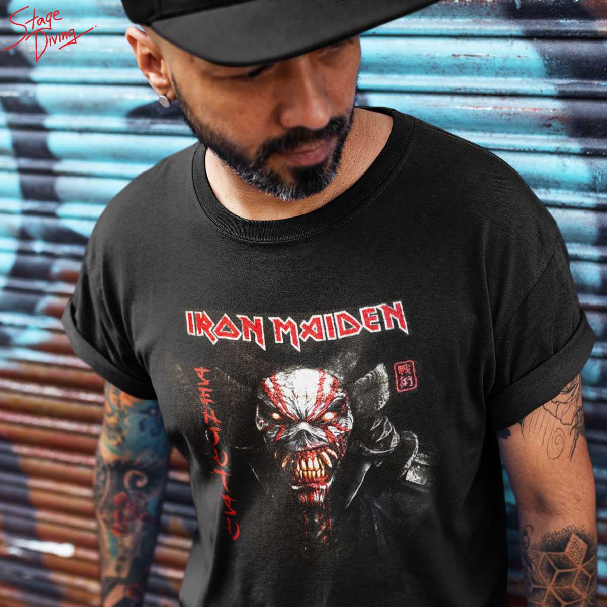 IRON MAIDEN MEN’S TEE : SENJUTSU BLACK COVER VERTICAL LOGO