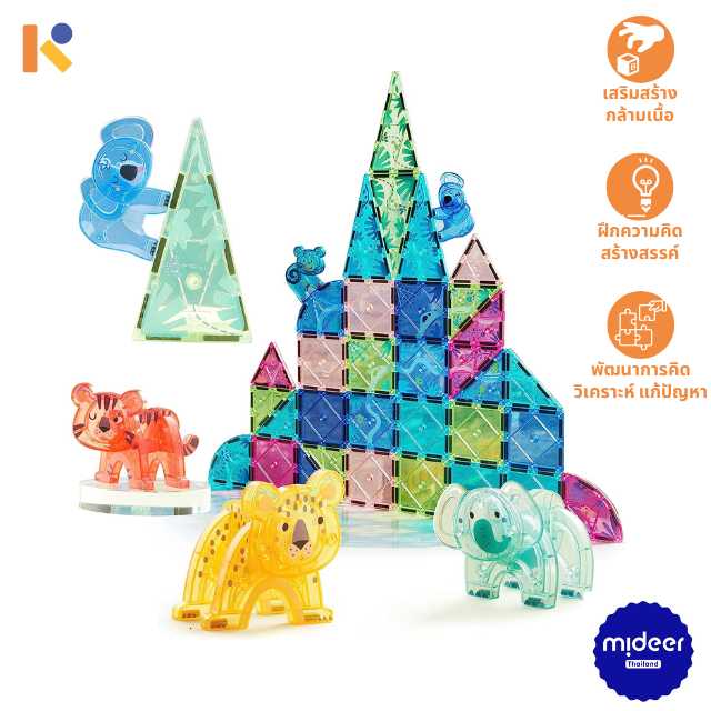 [2 - 3 yrs] Colorful Magnetic Tiles - Animal Kingdom 40 Pcs - Mideer