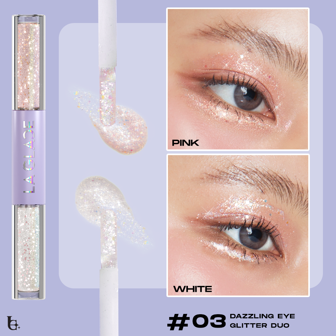 𝗟𝗔 𝗚𝗟𝗔𝗖𝗘 𝗘𝗬𝗘 𝗚𝗟𝗜𝗧𝗧𝗘𝗥 𝗗𝗨𝗢 กลิตเตอร์ลากลาส 2 หัวในแท่งเดียว (ประกายขาวและชมพู)