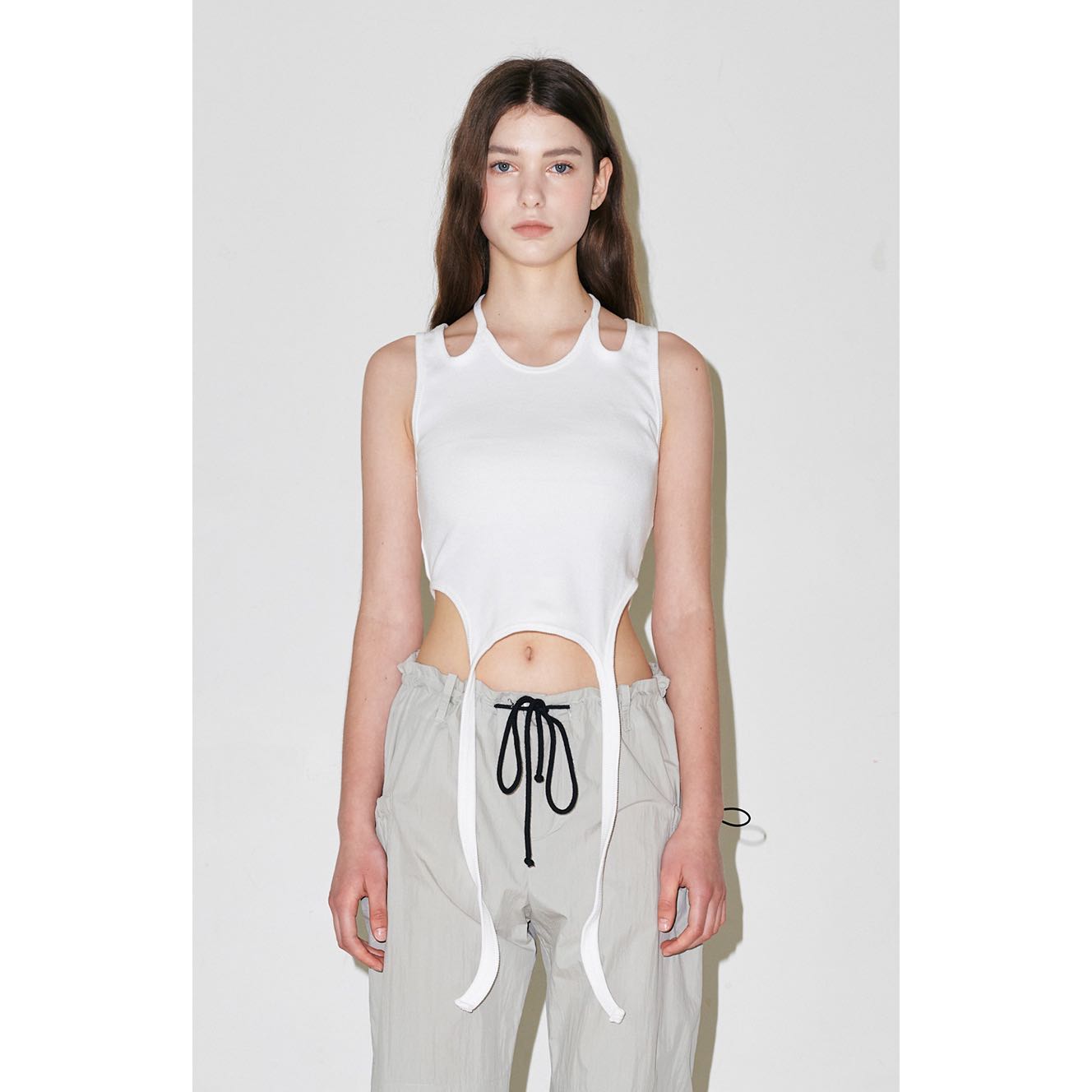 (พร้อมส่ง) garter sleeveless top white /sllowgarments 