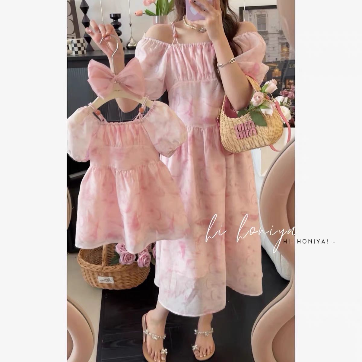 [Pre-order] Mom & Kids Floral pink dress 🌷🌷