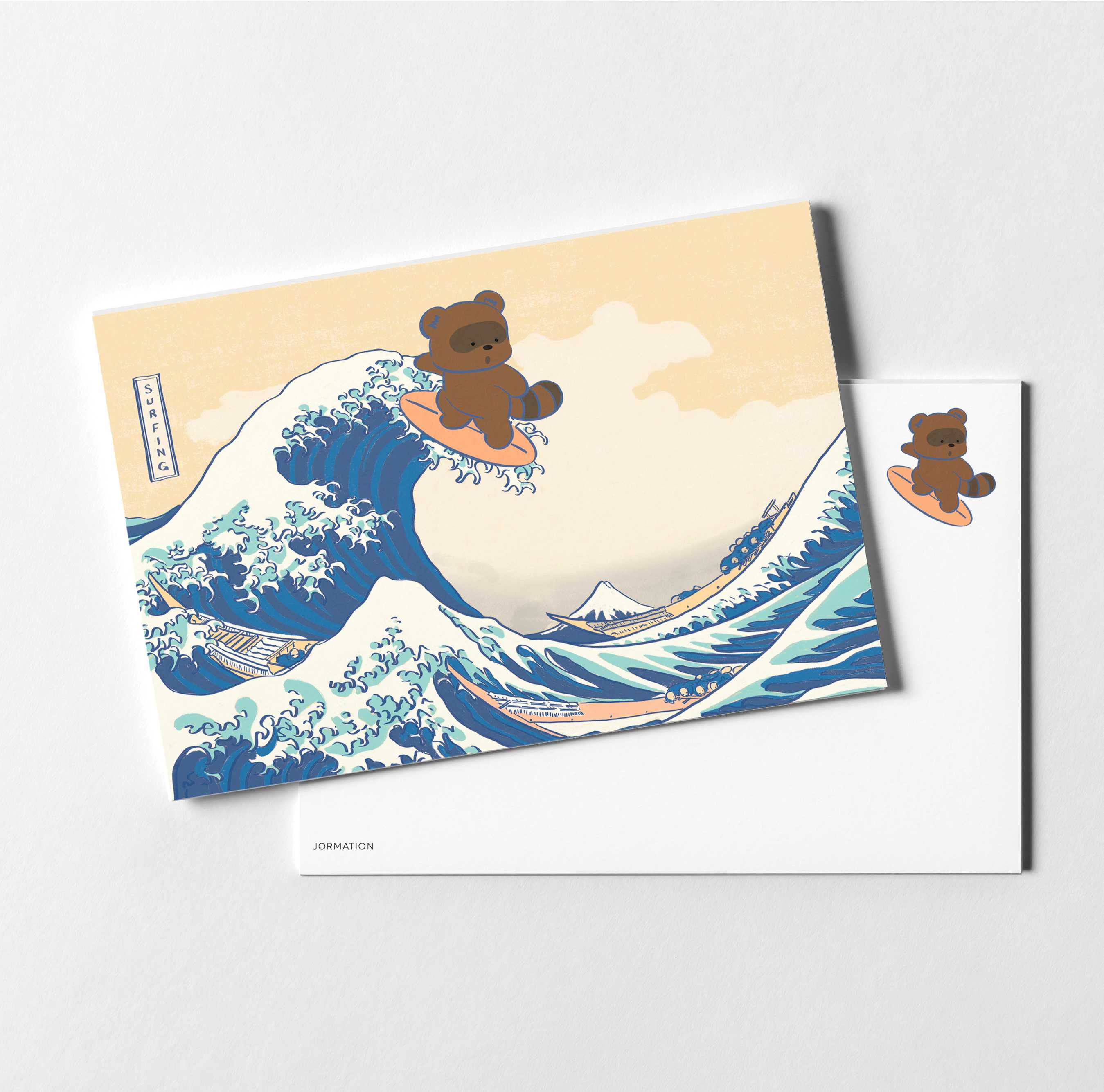 Raccoon in The Great Wave Off Kanagawa Art Parody Postcard