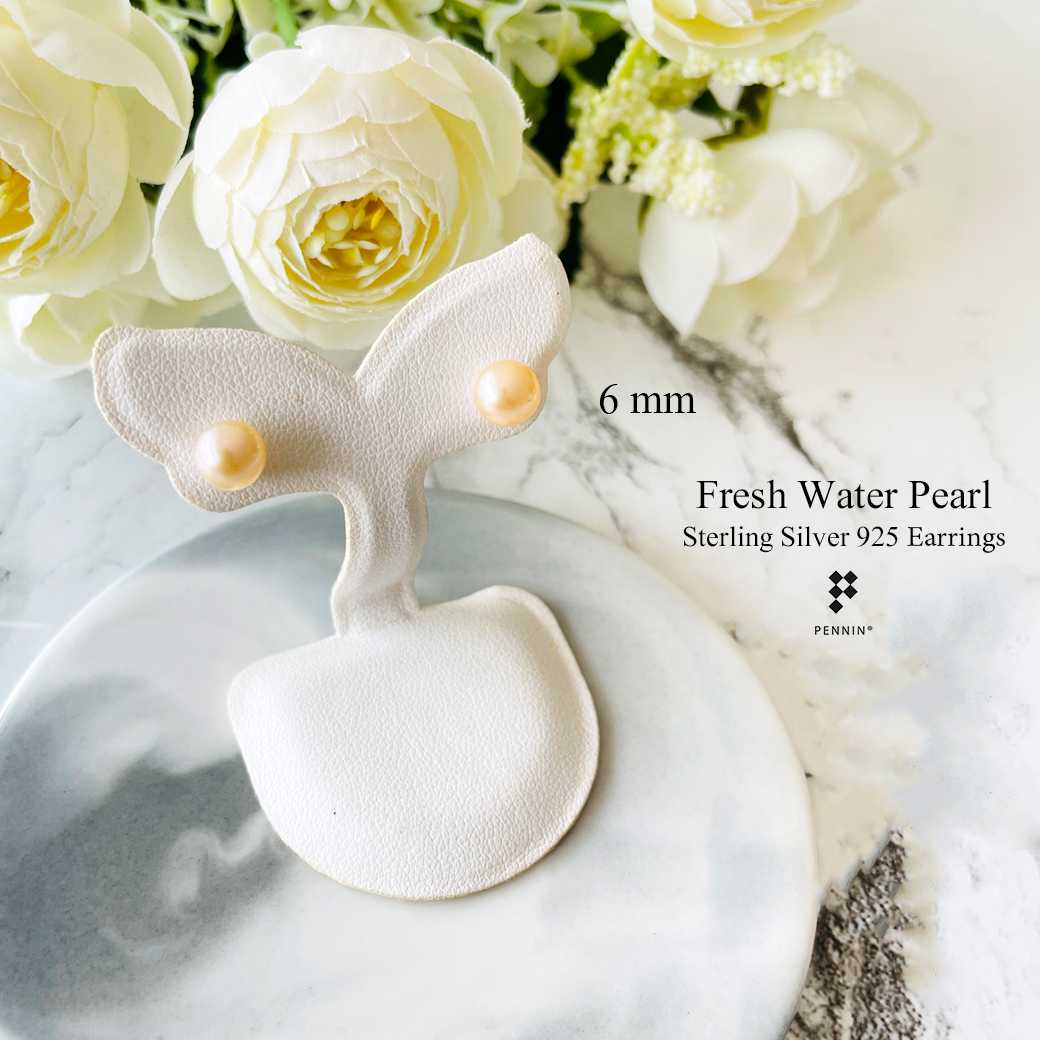 E2263302 ต่างหูไข่มุกเงินแท้ ไข่มุกน้ำจืด สีอมชมพู หวานน่ารัก ขนาด 6mm ใส่ได้ทุกโอกาส