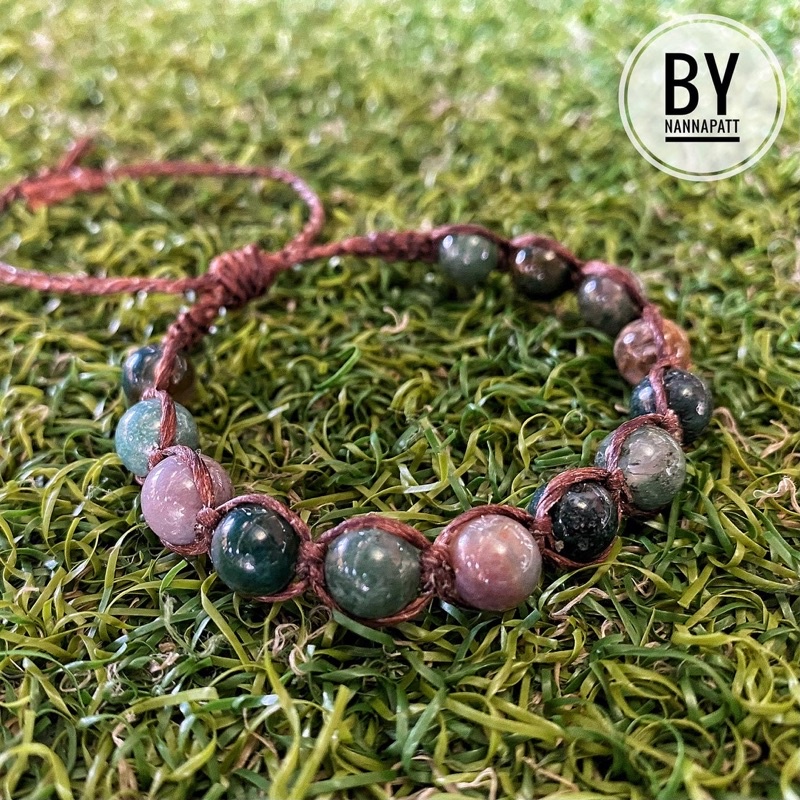 สร้อยข้อมือหินมงตฃคล แฮนด์เมด หยกห้าสี ucky stone