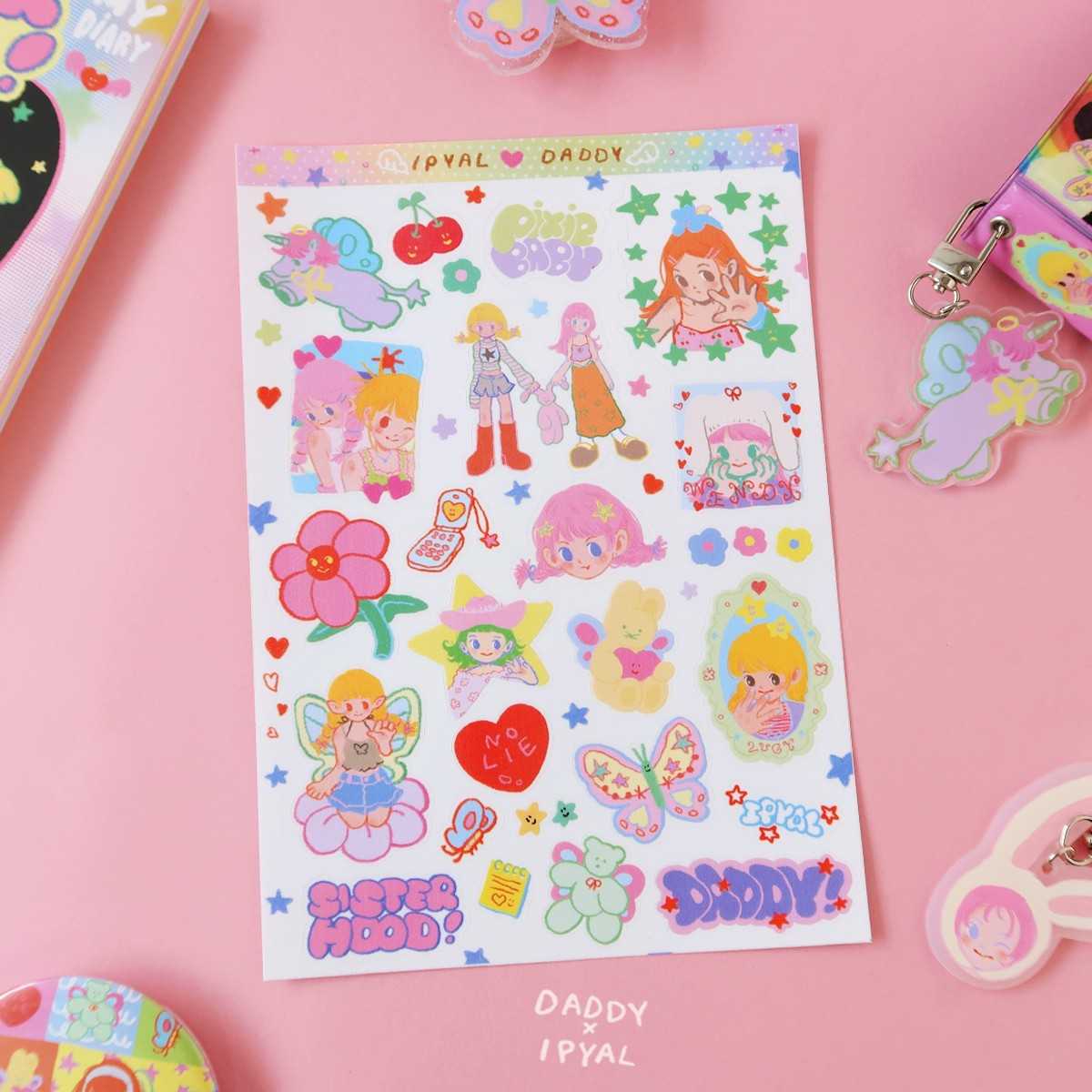 IPYAL x Daddy Sticker A5 สติ๊กเกอร์ตกแต่ง ลาย Fairy สุดน่ารัก ติดง่าย ติดแน่ ไม่เป็นคราบ กันน้ำ