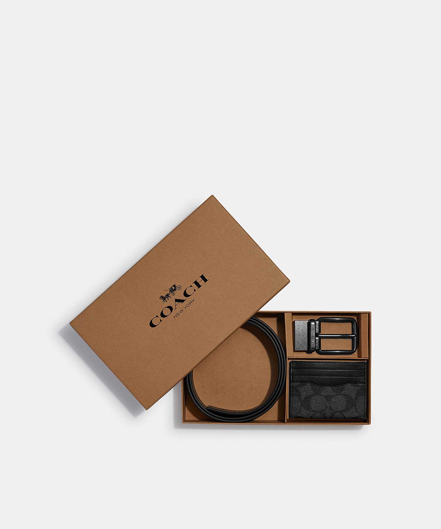 COACH BOXED CARD CASE AND BELT GIFT SET IN COLORBLOCK SIGNATURE CANVAS C8278 QBMI5