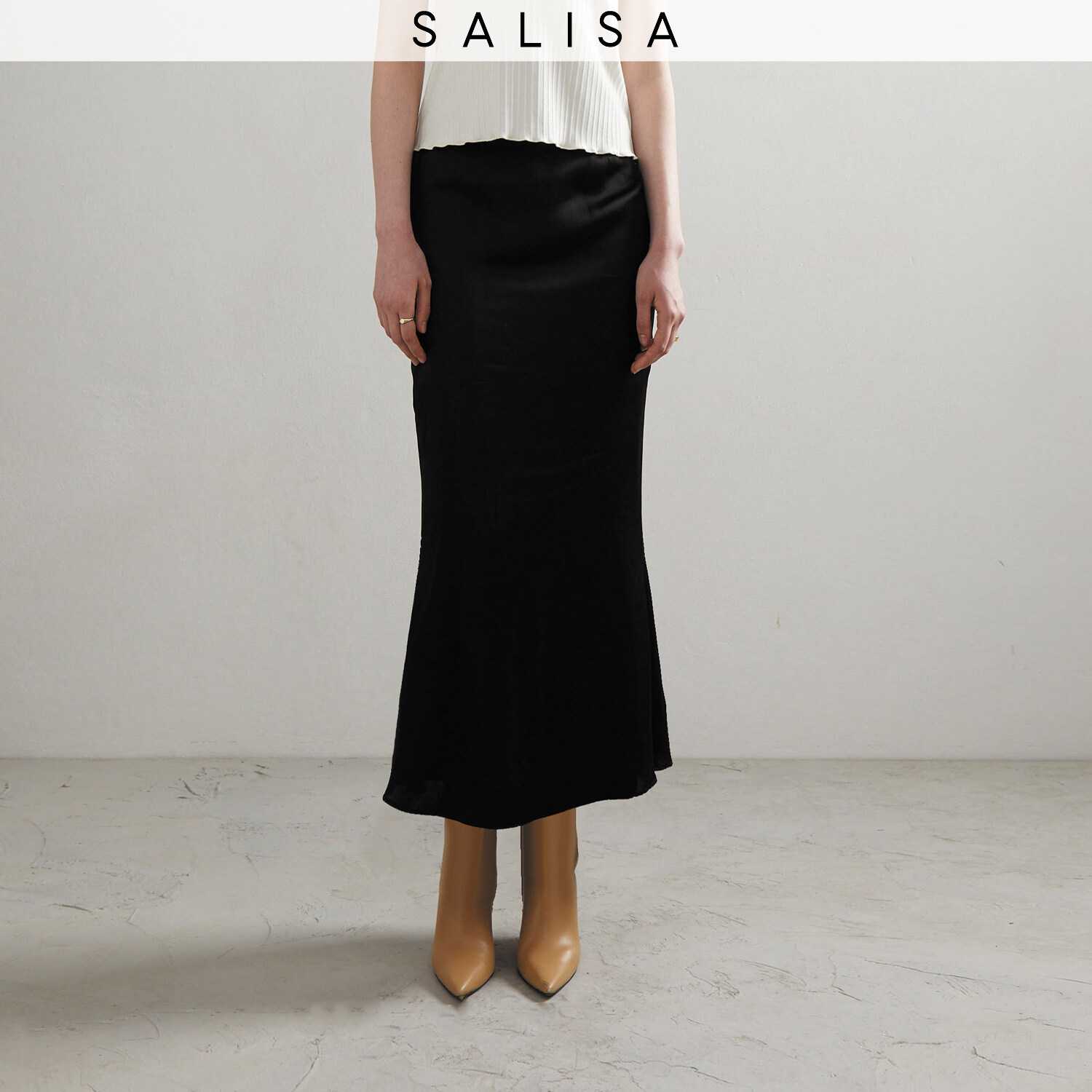 TEA SKIRT PF23 Midi Satin Modal Black