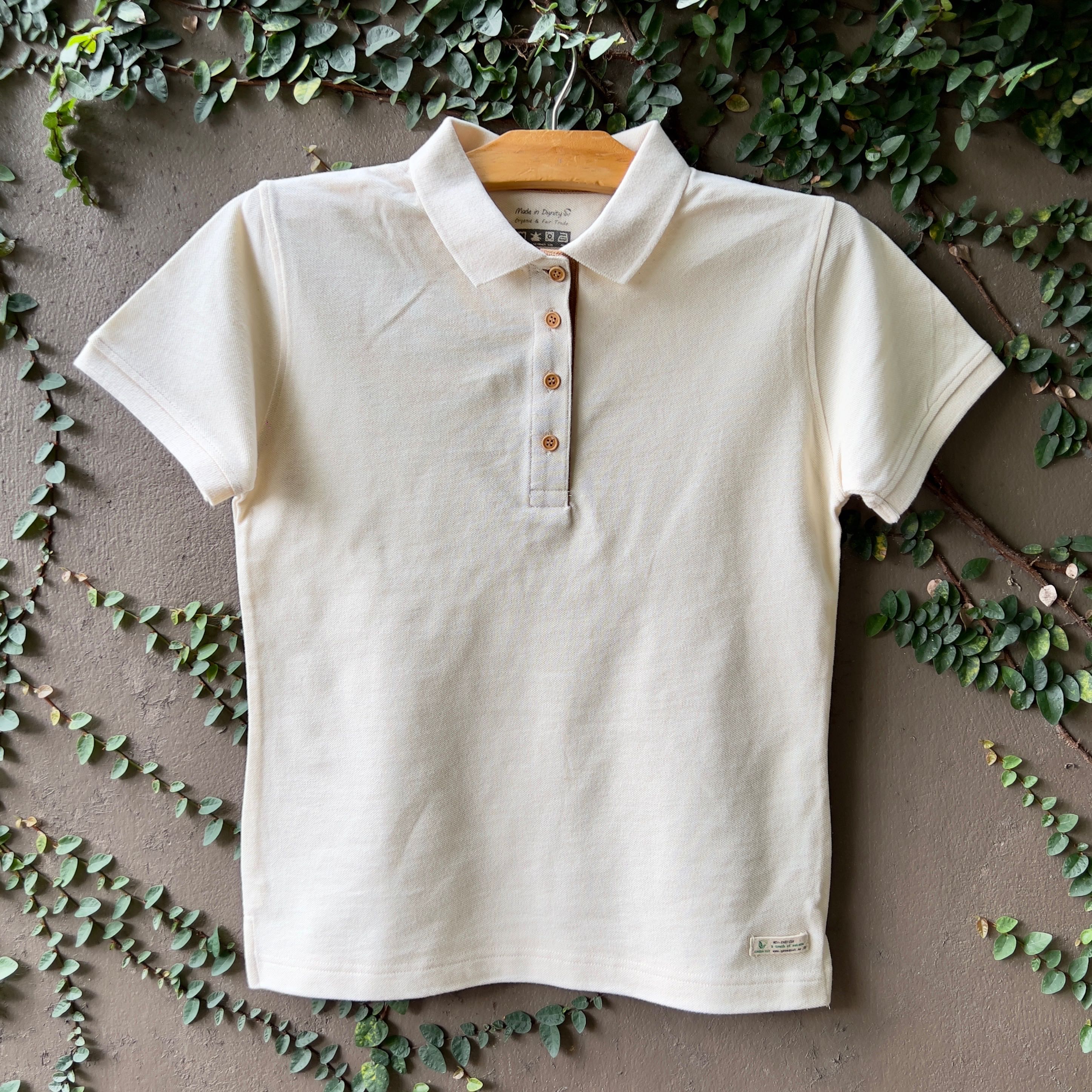 กรีนเนท เสื้อโปโล สีขาวครีม ฝ้ายออร์แกนิค - หญิง (GREEN NET Off White Organic Cotton Polo - female)