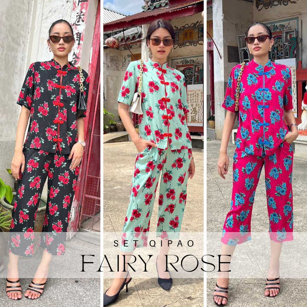 Set qipao fairy rose เซ็ทกางเกงกี่เพ้าลายกุหลาบ