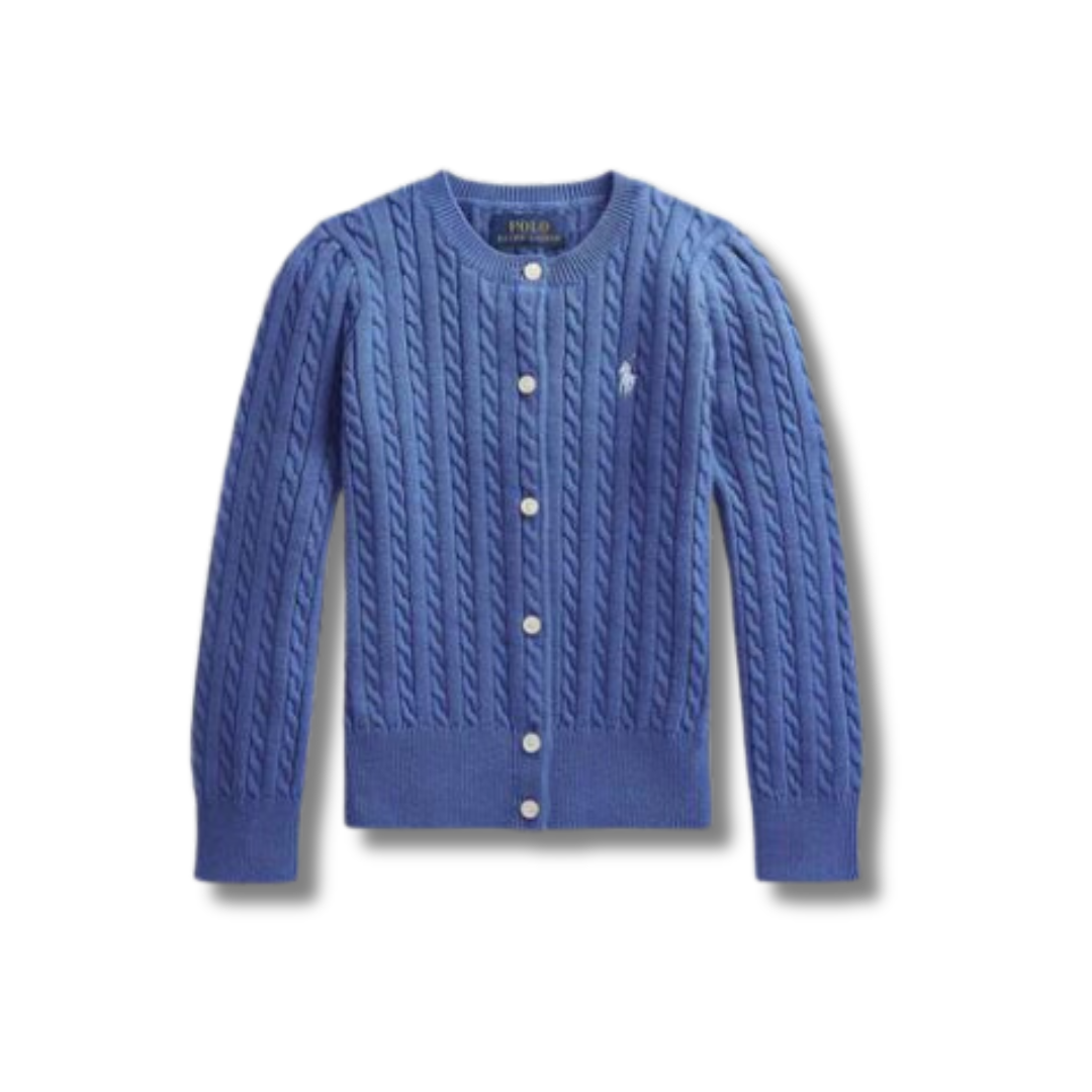 Girls Mini-Cable Cotton Cardigan (Blue)