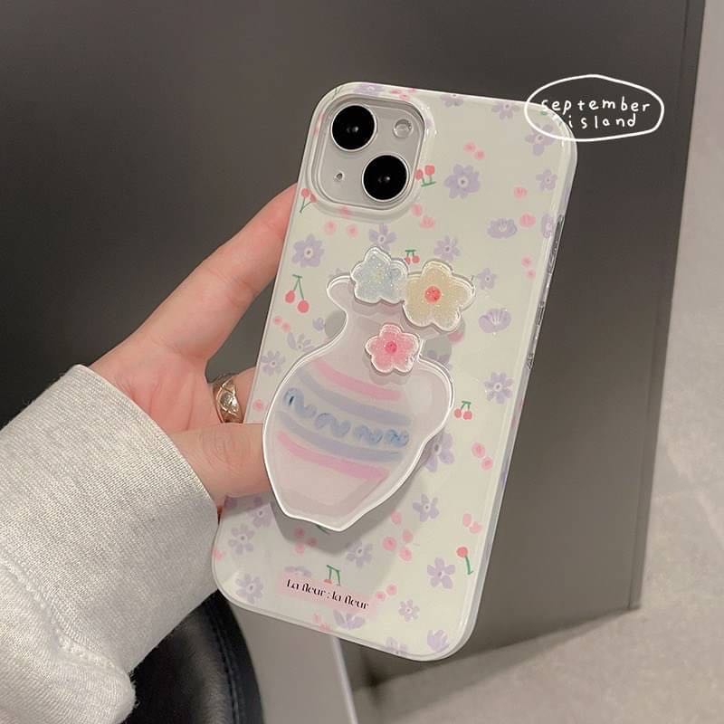 สอบถามก่อนกดสั่ง เคสดอกไม้ สีขาว ผิวเงา เคสแจกกัน holder griptok ไอริง ขอบนิ่ม เคสไอโฟน เคสiphone