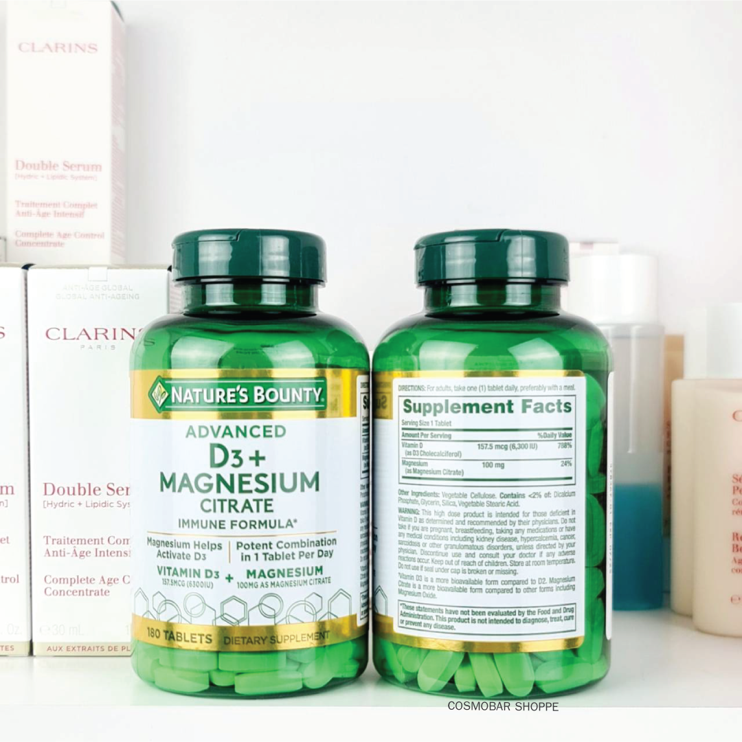 [หมดอายุ 07/2025] ป้องกันกระดูกพรุน Nature's Bounty - Advanced D3+ Magnesium Citrate	180 tablets.