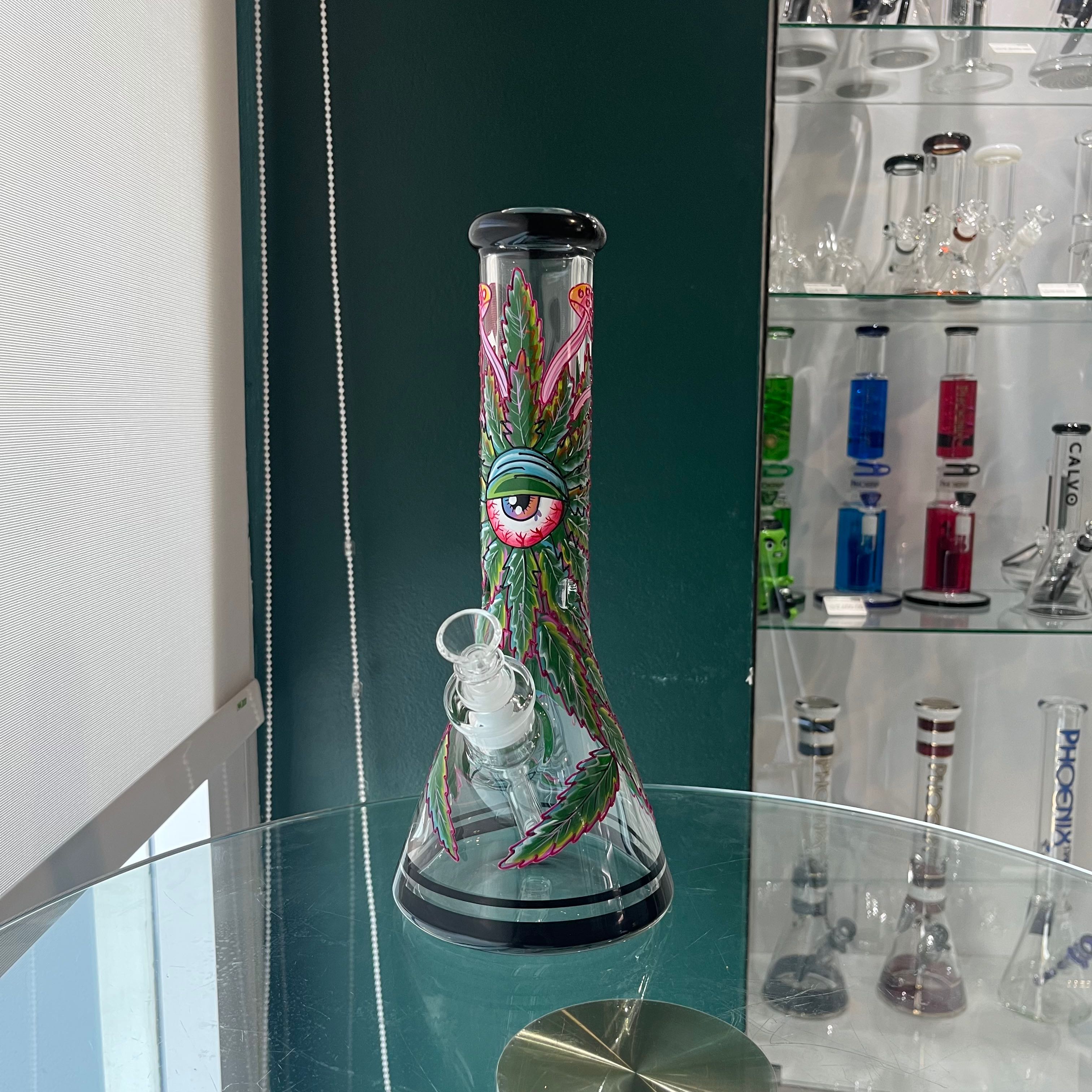บ้องเพ้นท์ลาย ด้านในเป็นบีกเกอร์สูง35cm หนา7มิล hand-painted 14 inches 7mm thick bong