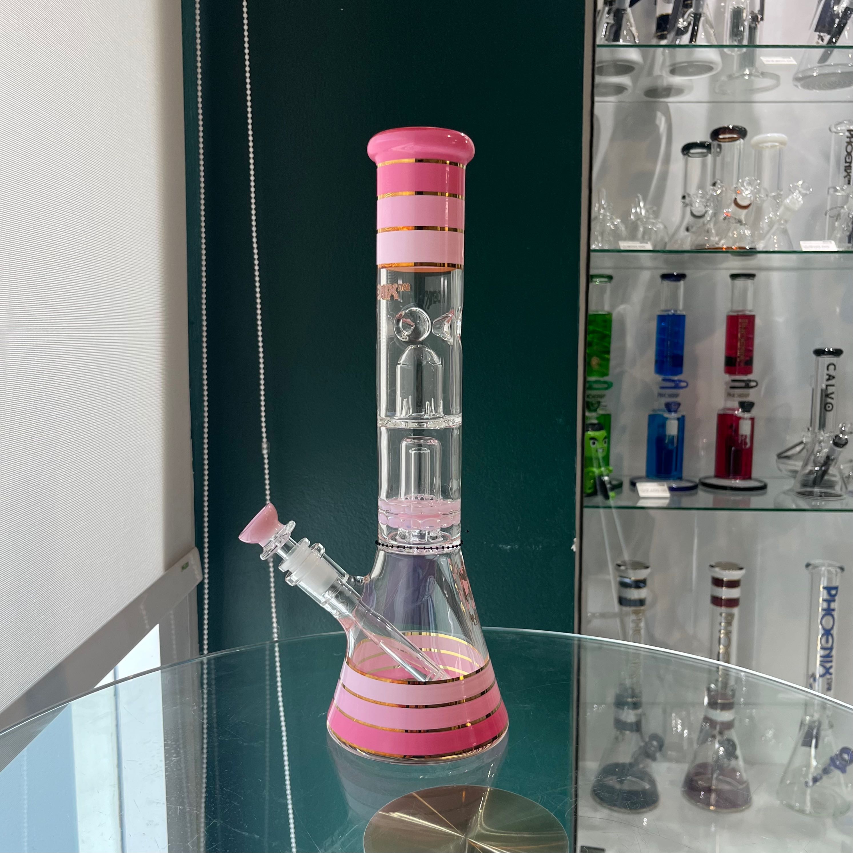 บ้องแก้ว Phoenix Star สูง35cm กรองสองชั้นturbine 14 inches Phoenix Star pink bong with twice turbine