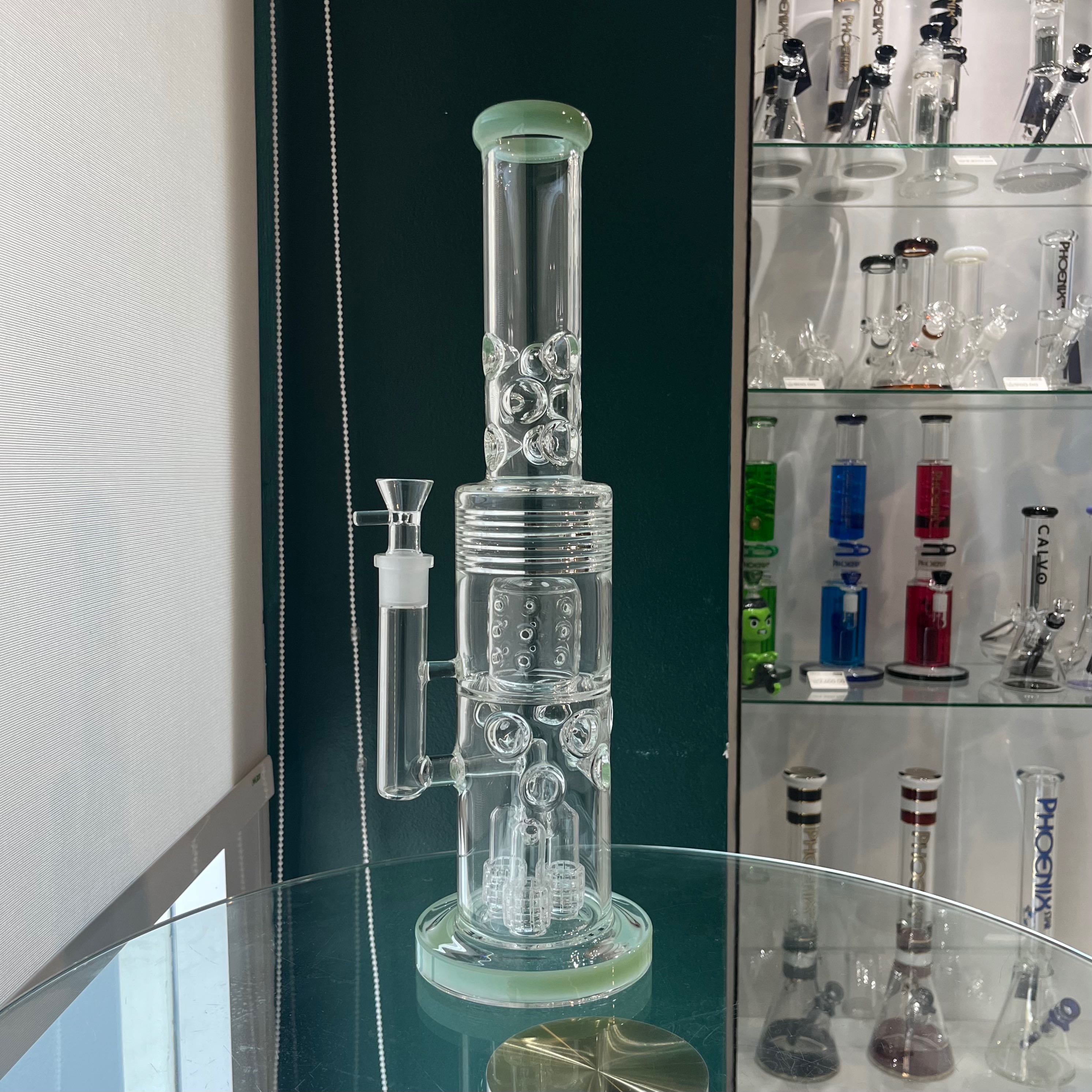 บ้องแก้ว สูง45cm 18 inches bong with 3 shower head perc and splashguard