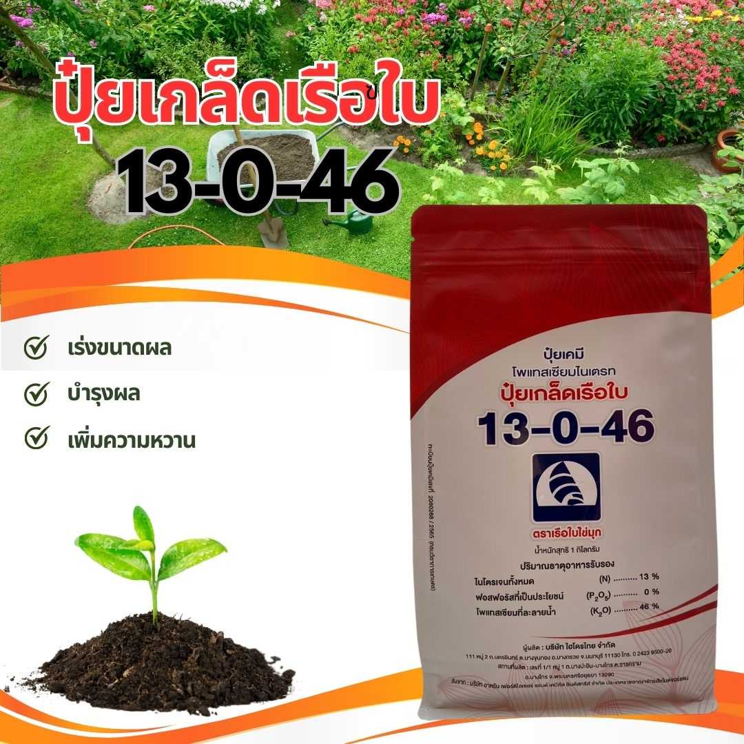 ปุ๋ยเกล็ดเรือใบ 13-0-46 โพเทสเซียมไนเตรท 1กิโลกรัม ช่วยเพิ่มผลผลิต เร่งขนาดผล บำรุงผล เพิ่มความหวาน