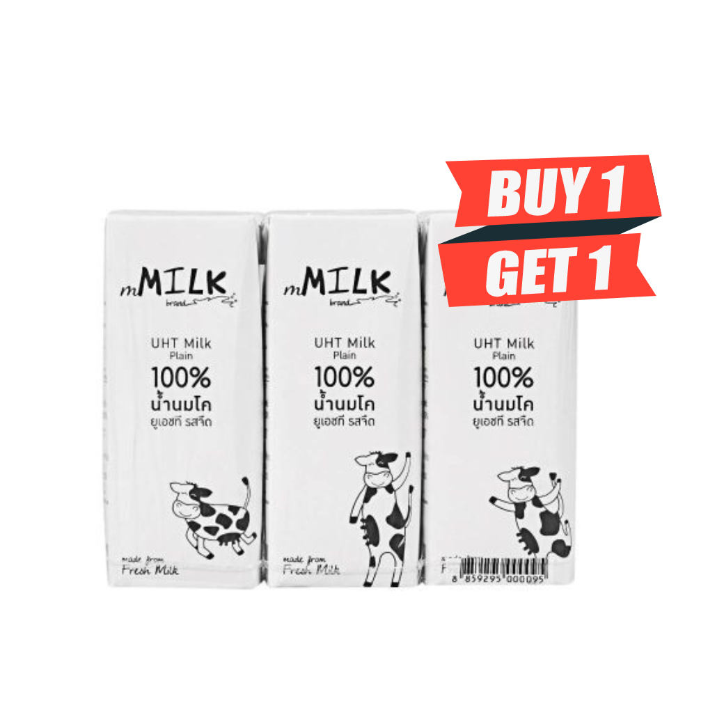 เอ็มมิลค์ 100% น้ำนมโคยูเอชที รสจืด 180 มล. แพ็ค 3 ซื้อ1 แถม1