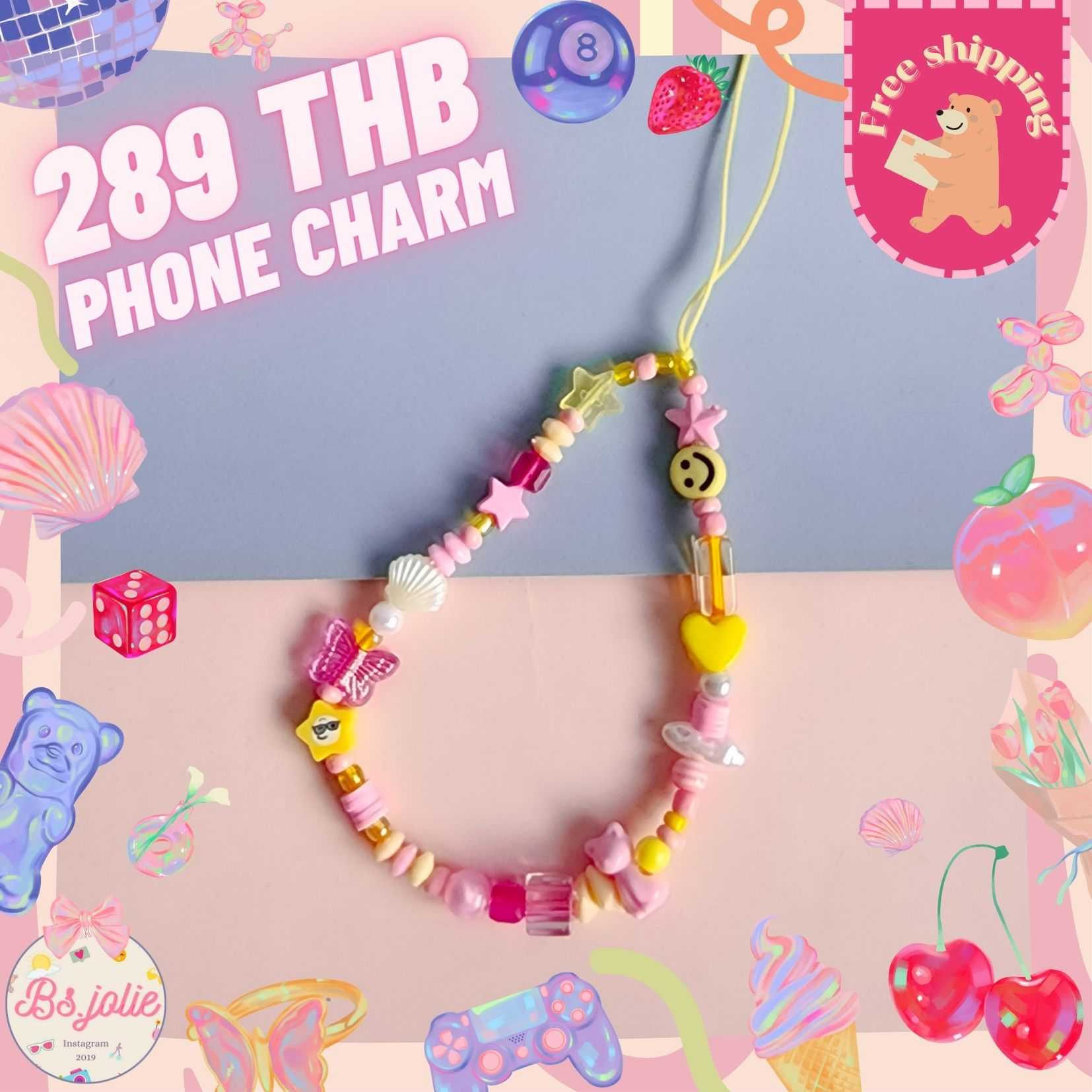 Phone charm ผีเสื้อใสโทนชมพูเหลือง