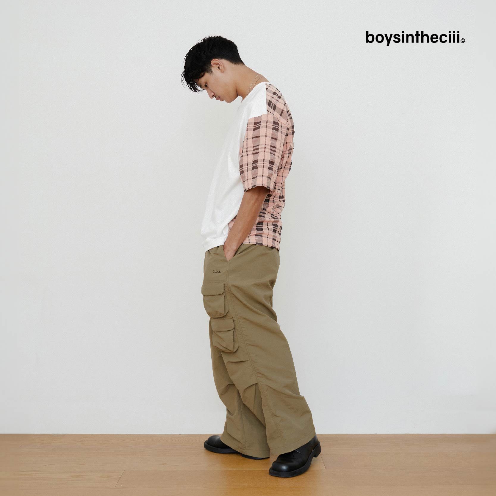 BIGBOIII PLAID MIXED TEE - PEACH