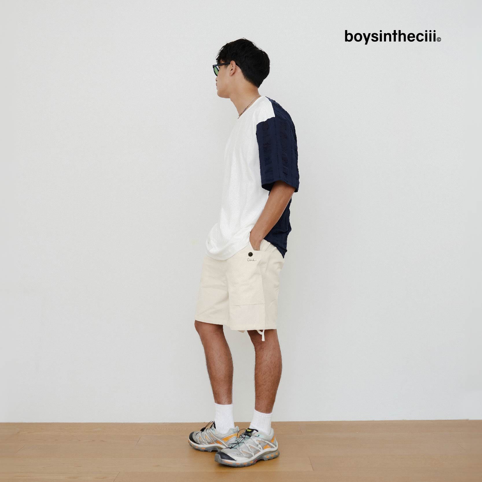 BIGBOIII PLAID MIXED TEE - NAVY