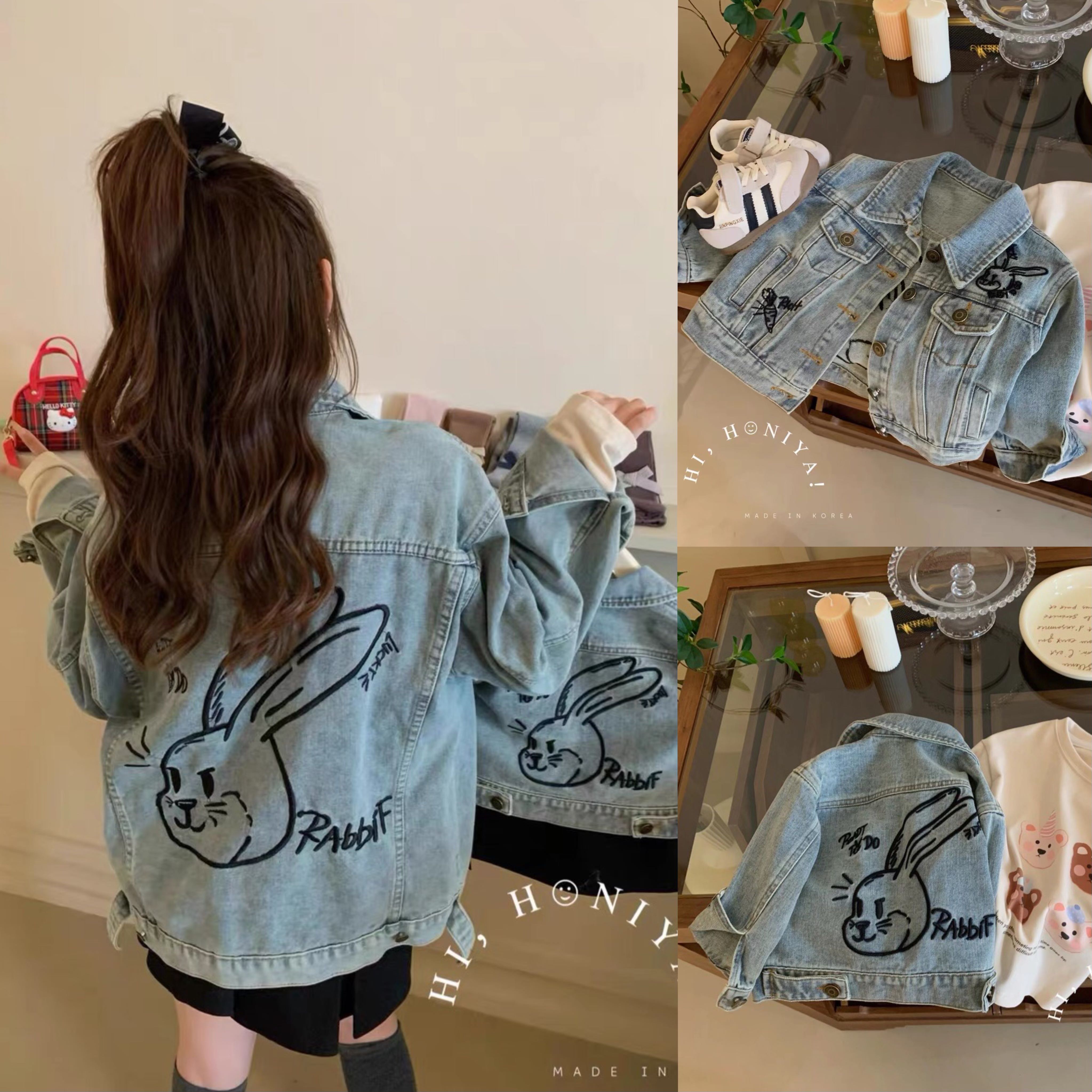 [Pre-order] แจ็คเก็ตยีนส์แม่-ลูก ปักลายน้องกระต่าย