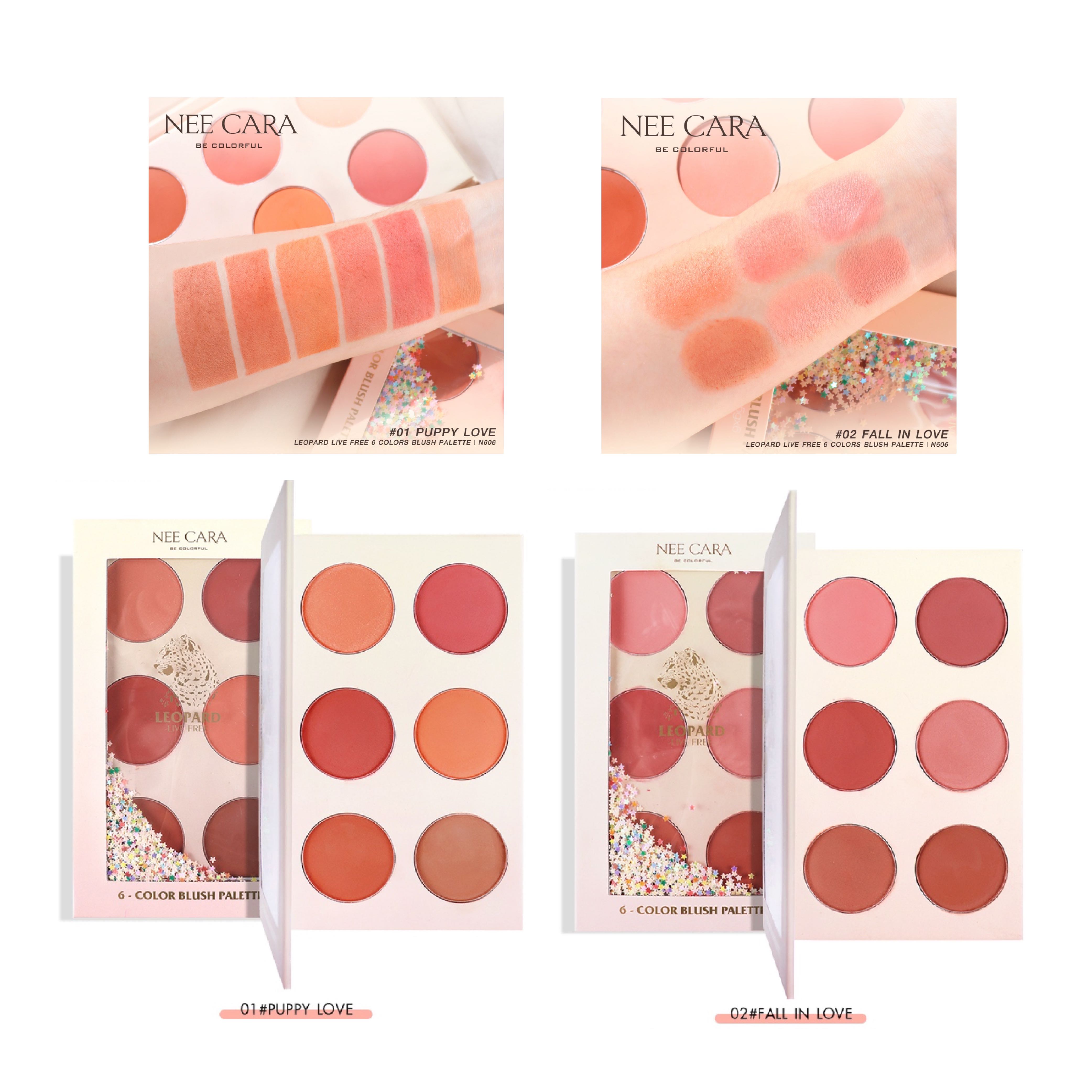 NEE CARA Be Colorful Leopard Live Free 6 Color Blush Palette (บลัชออน 6 สี)