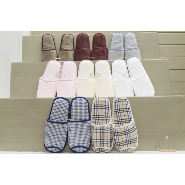 สลิปเปอร์โรงแรม รองเท้าใส่ในบ้าน ซักได้ เนื้อผ้ารังผึ้ง-ด็อบบี้ ใส่สบาย รองเท้า Slipper รองเท้าแตะ