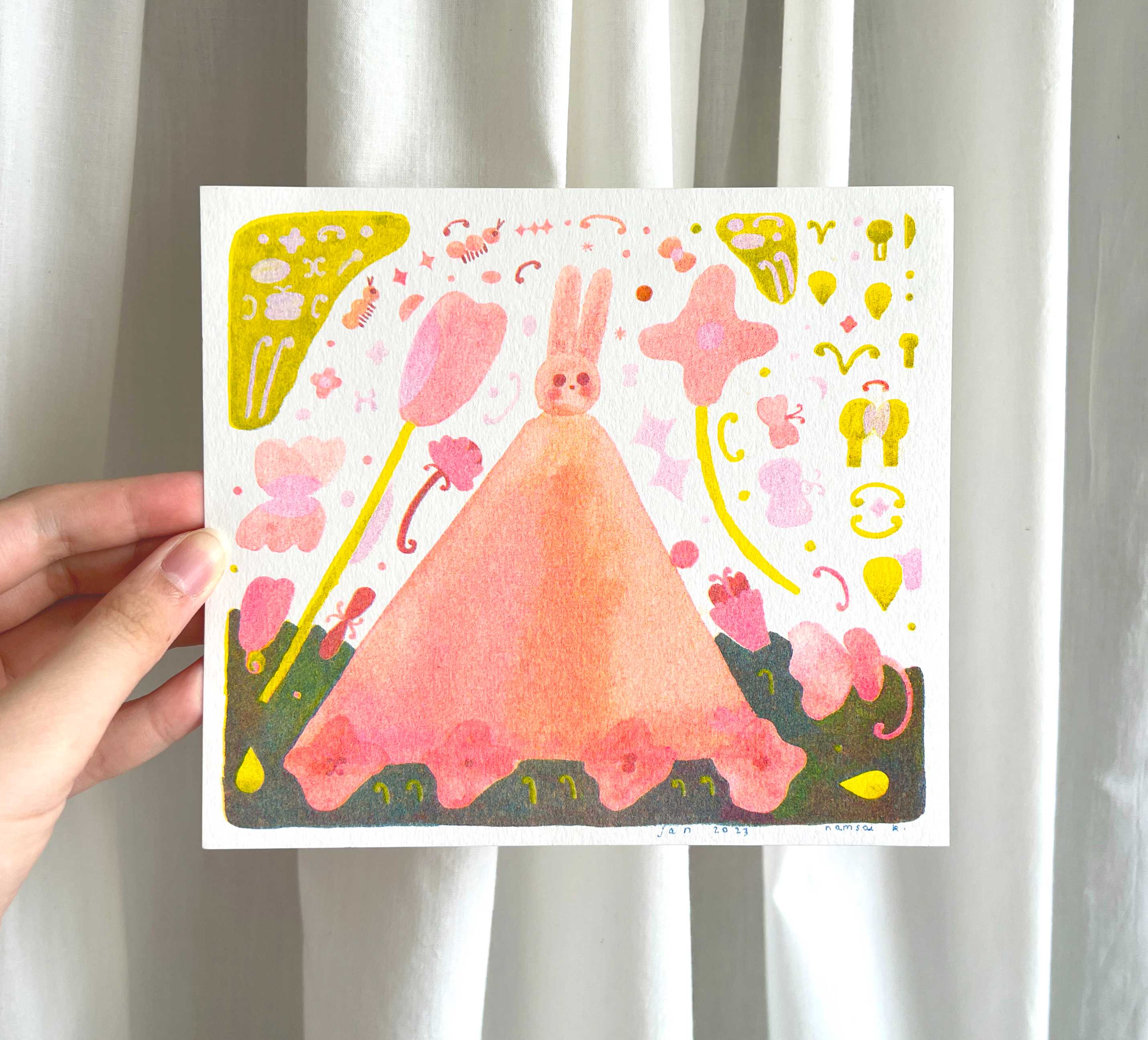 Happy Rabbit Year - Risograph Art Print by Namsai K.