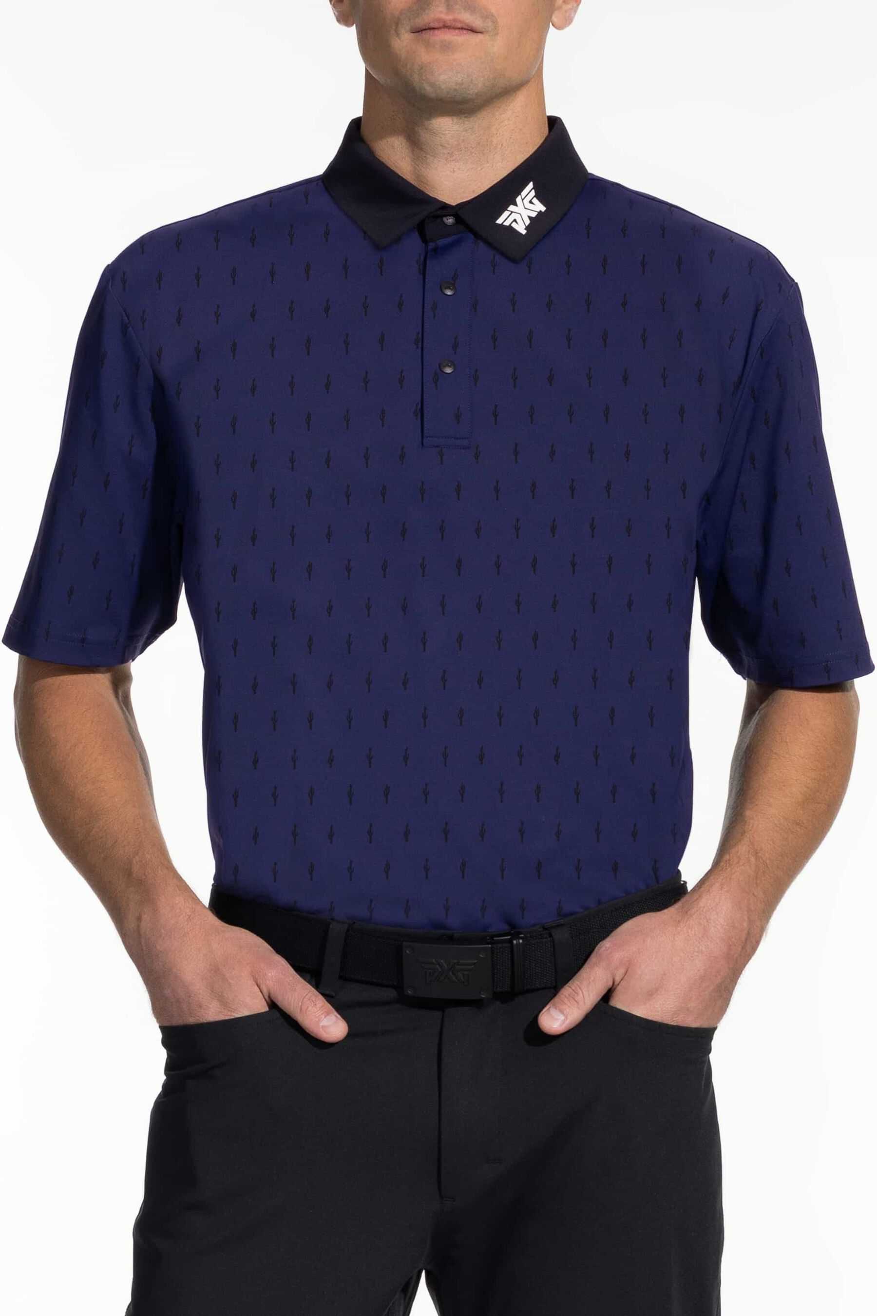 เสื้อโปโล PXG Men Athletic Fit Cactus Print Polo - Navy สินค้าใหม่ แท้ 100%