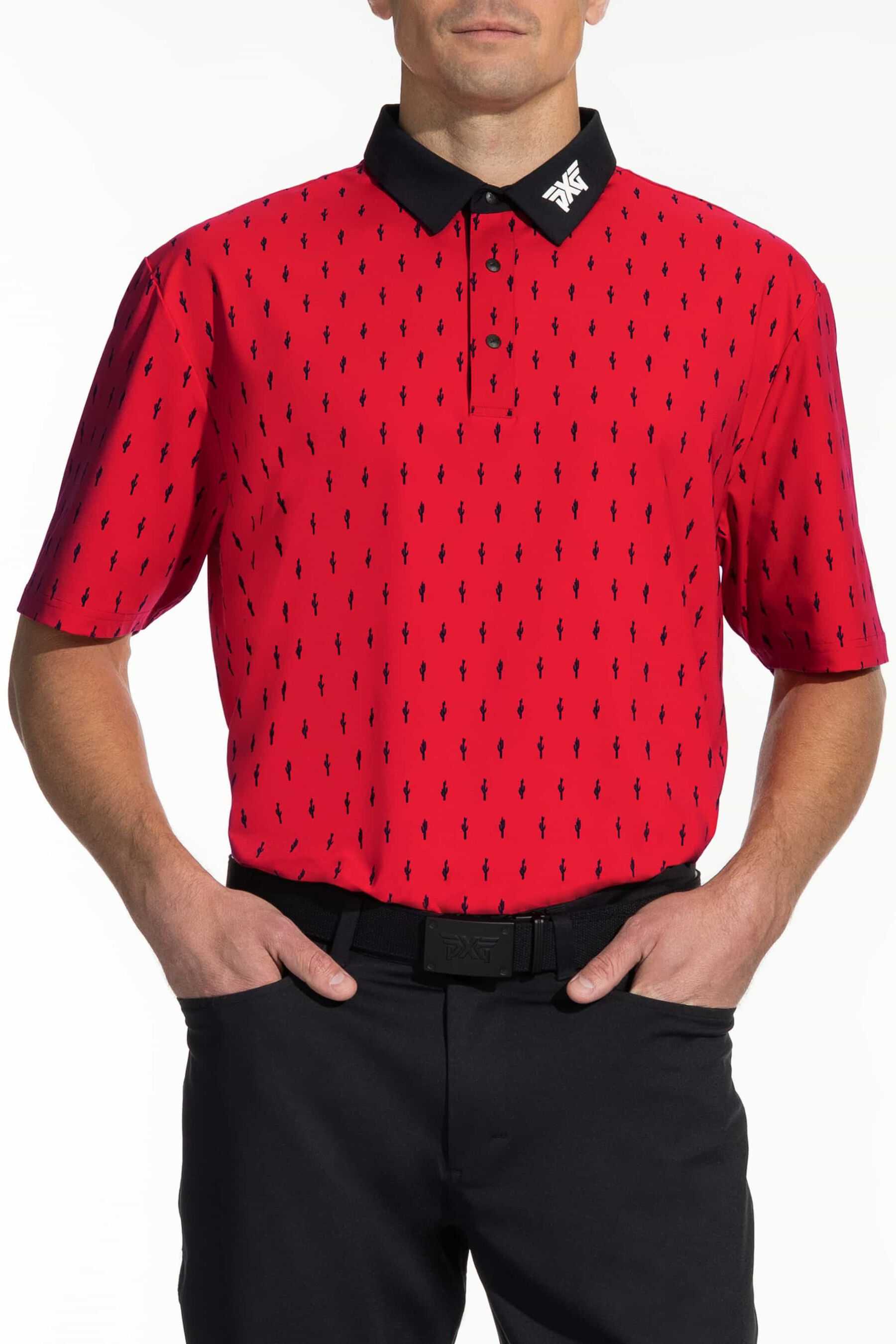 เสื้อโปโล PXG Men Athletic Fit Cactus Print Polo - Red สินค้าใหม่ แท้ 100%