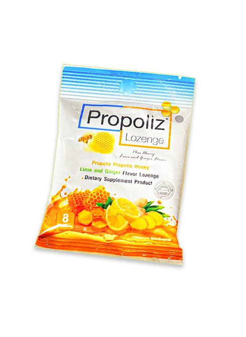 Propoliz Lozenge โพรโพลิซ ยาอม กลิ่นน้ำผึ้ง มะนาว และขิง บรรจุ 8 เม็ด