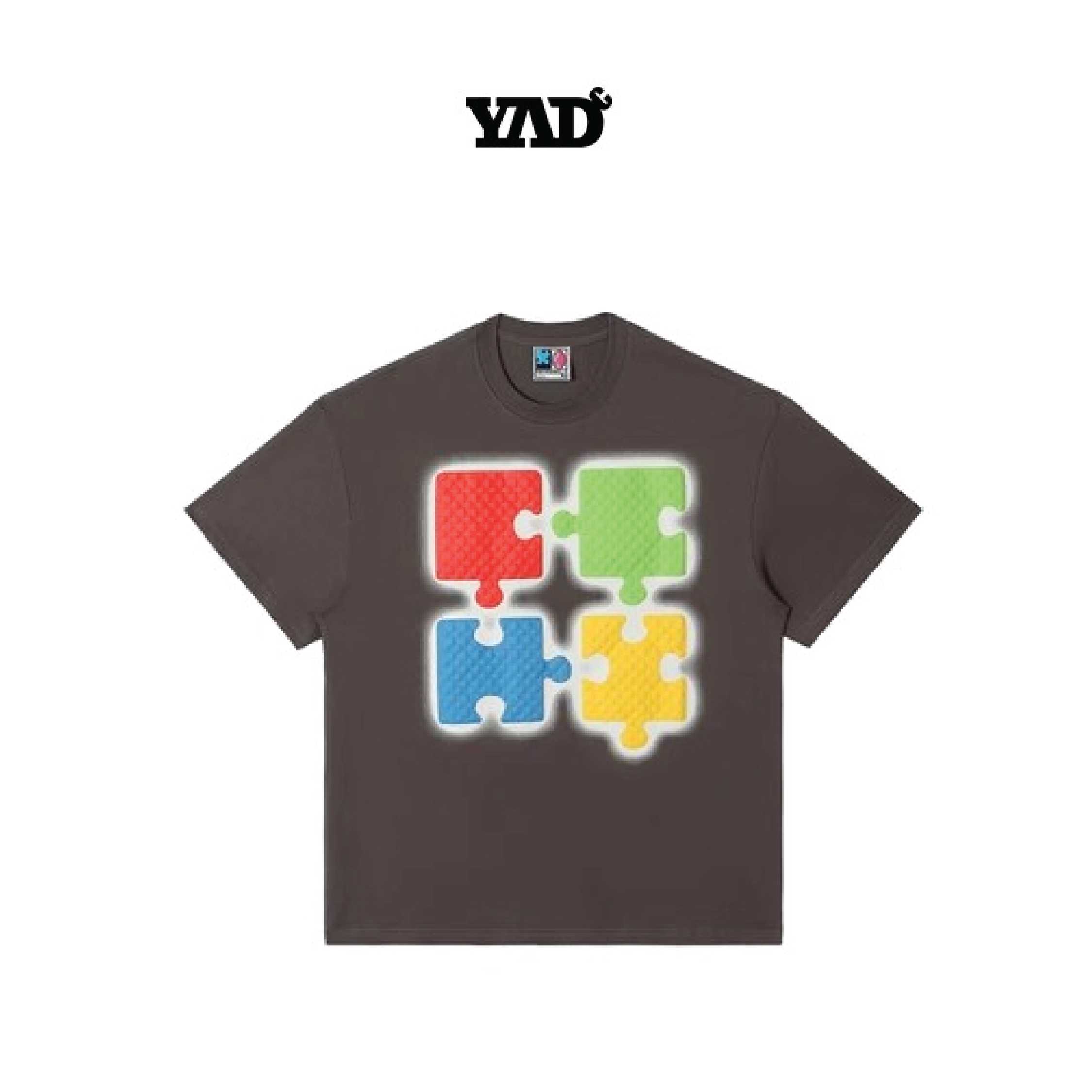 YADcrew creative fun building block print summer new short-sleeved American loose cotton T-shirt