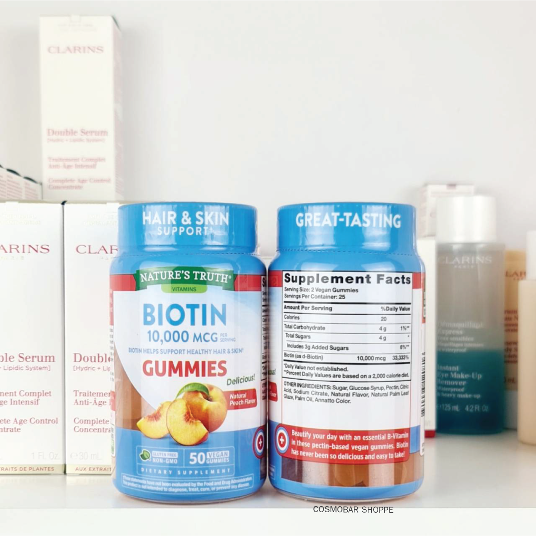 [หมดอายุ 03/2025] บำรุงเส้นผมให้แข็งแรง Nature's Truth - Biotin 10,000 MCG Gummies Peach 50 gummies.