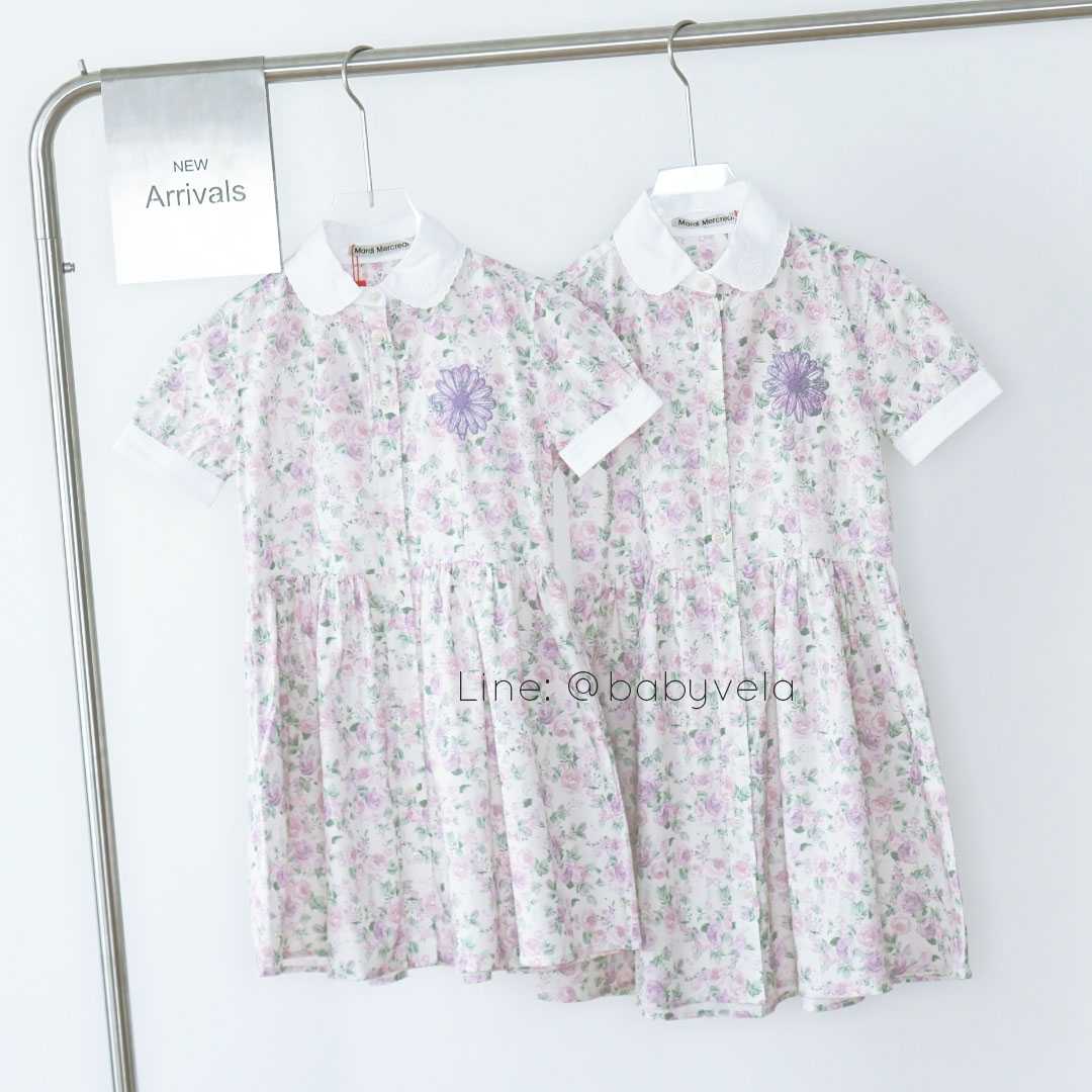 Mardi Kids Cotton Shirt Dress Half Sleeve Floral  (Ivory Lavender)