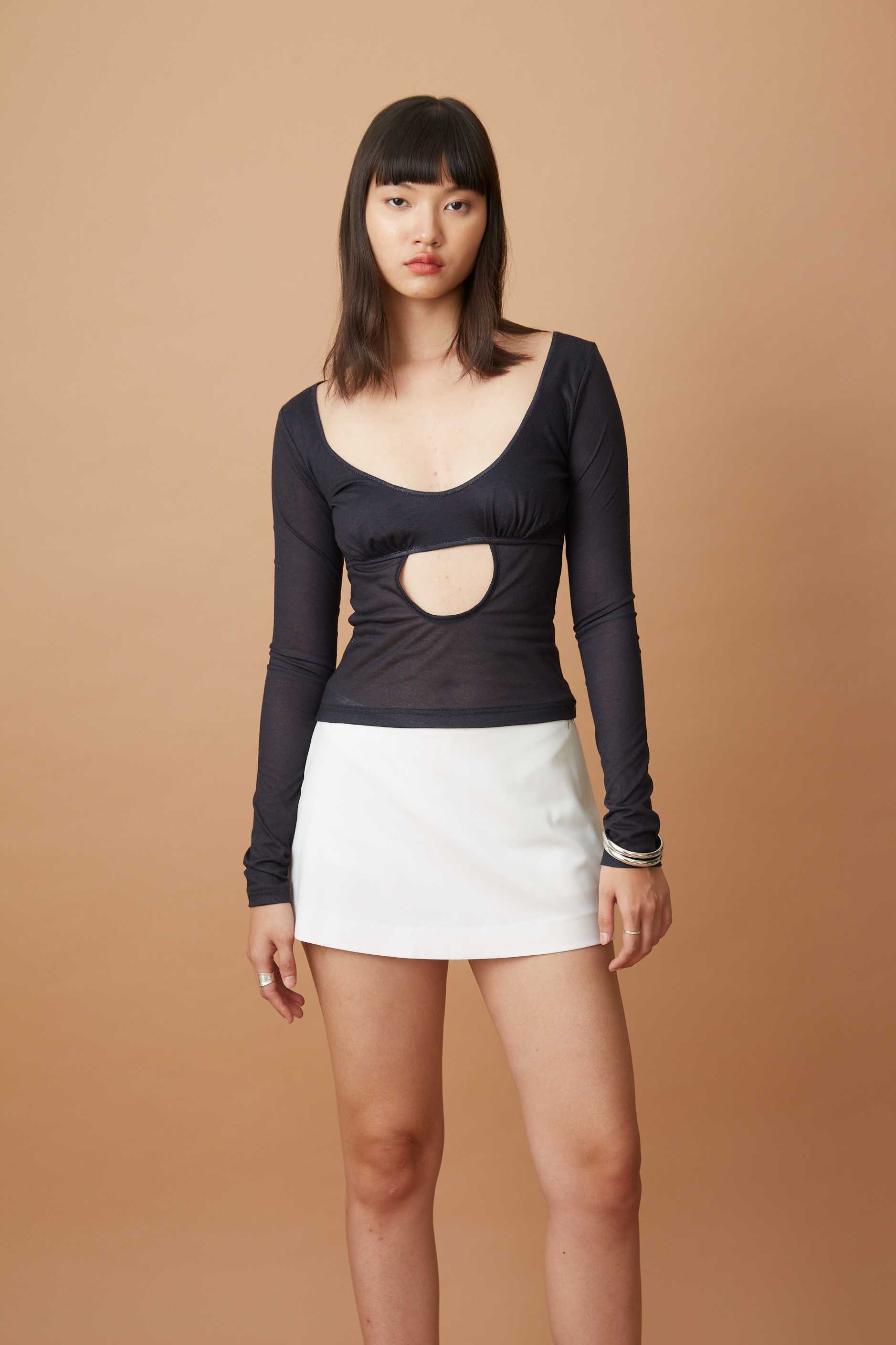 Semi sheer long sleeve t-shirt (Black)