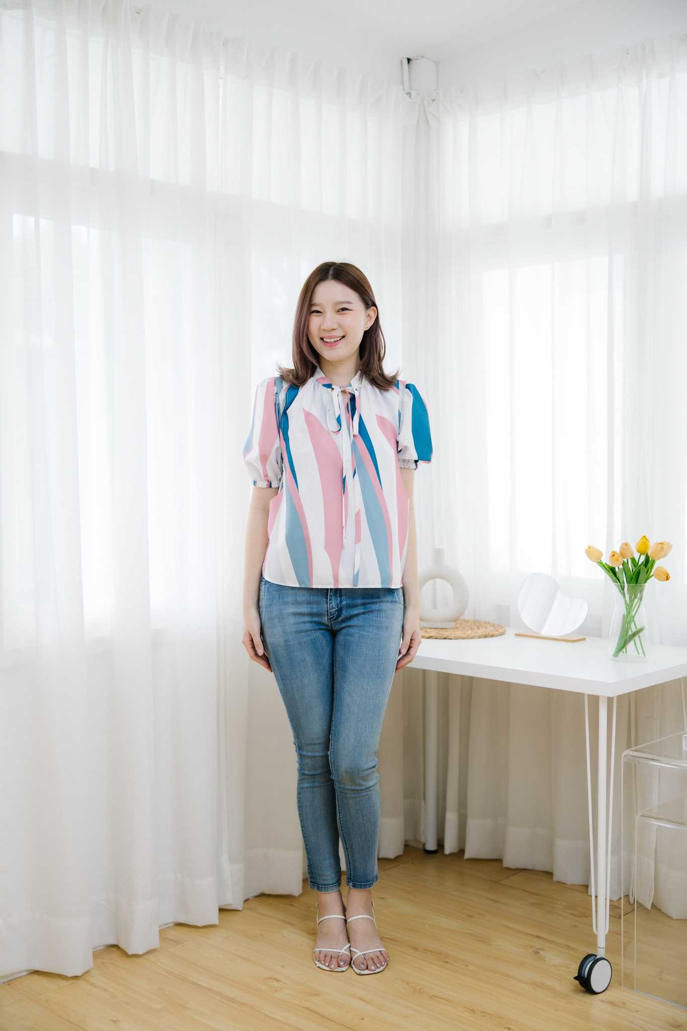 เสื้อให้นม Pastel bow korea top