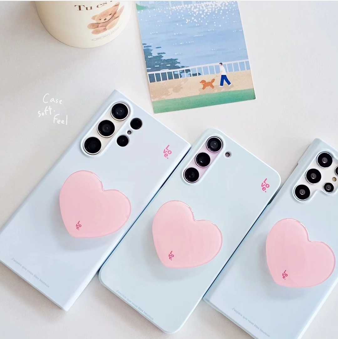 เคสฟ้า+Griptokหัวใจชมพู S25ultra s25+ S25 s24ultra s24+ s24 s23ultra s23+ s23 s22ultra s22+ s22