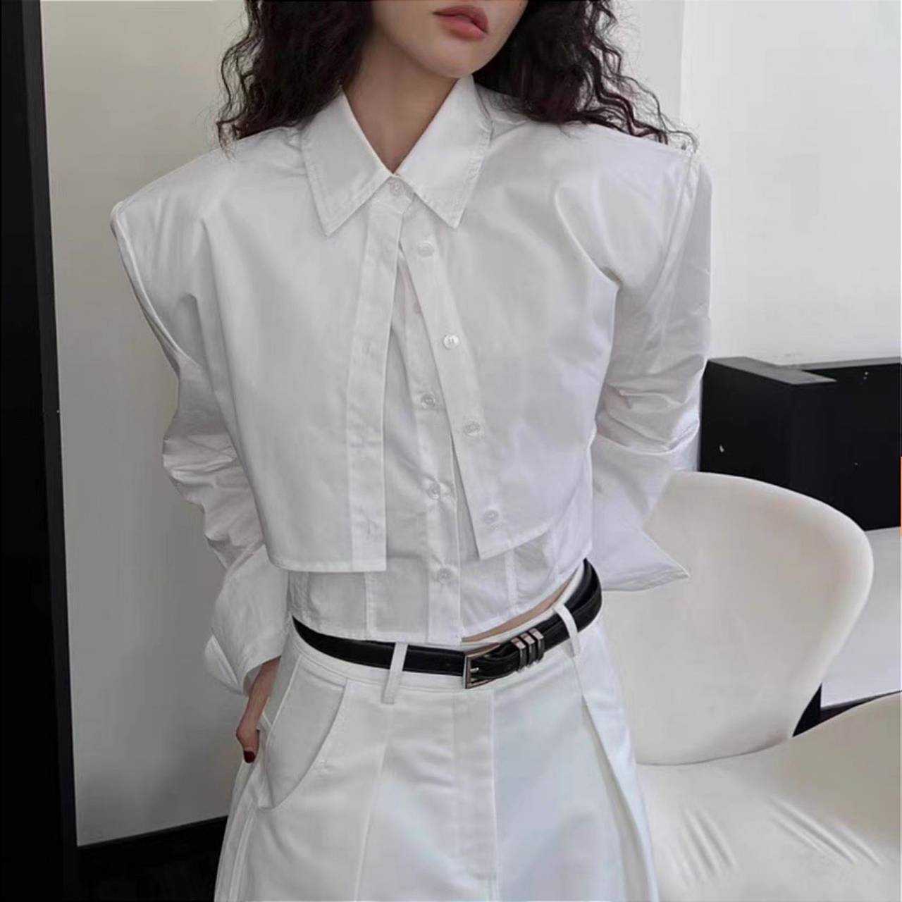 DOUBLE LAYERED COTTON CROPPED SHIRTS