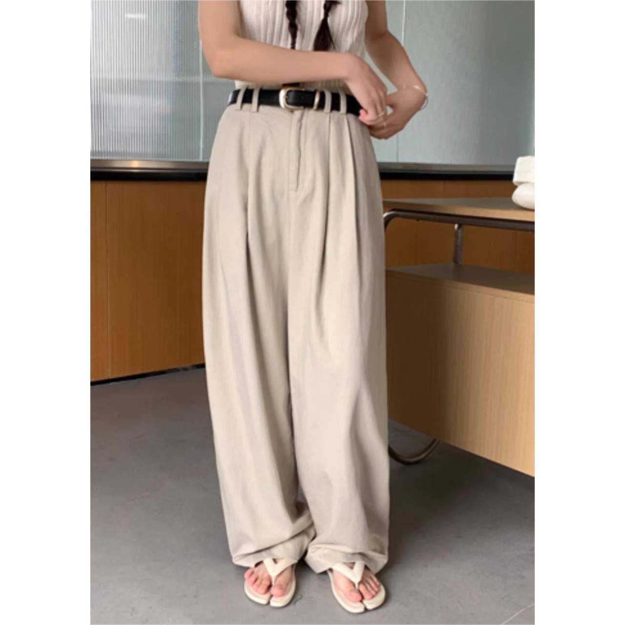 FINE PLAIN SLACK PANTS WITH BELT