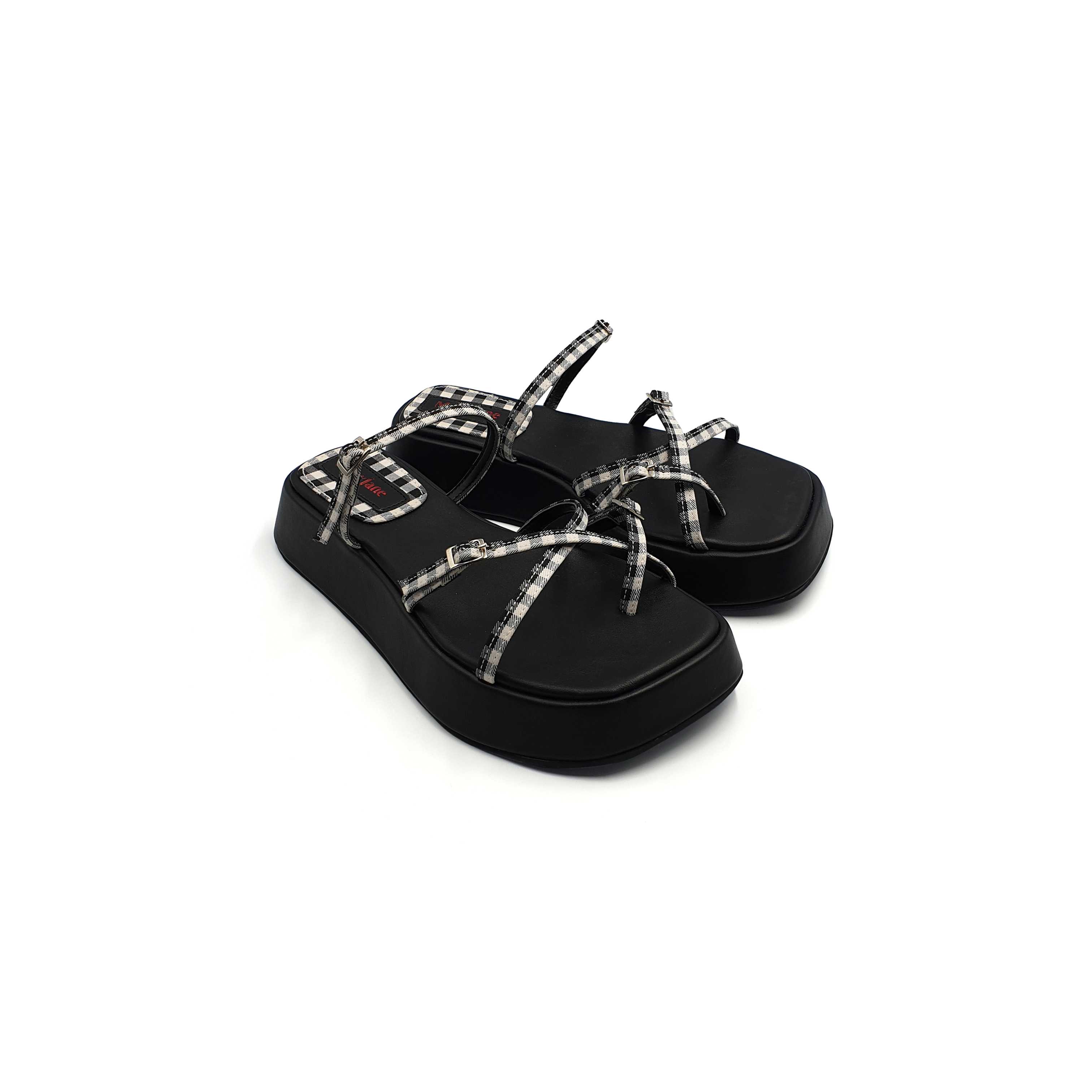REMI GINGHAM PLATFORM SANDALS IN BLACK