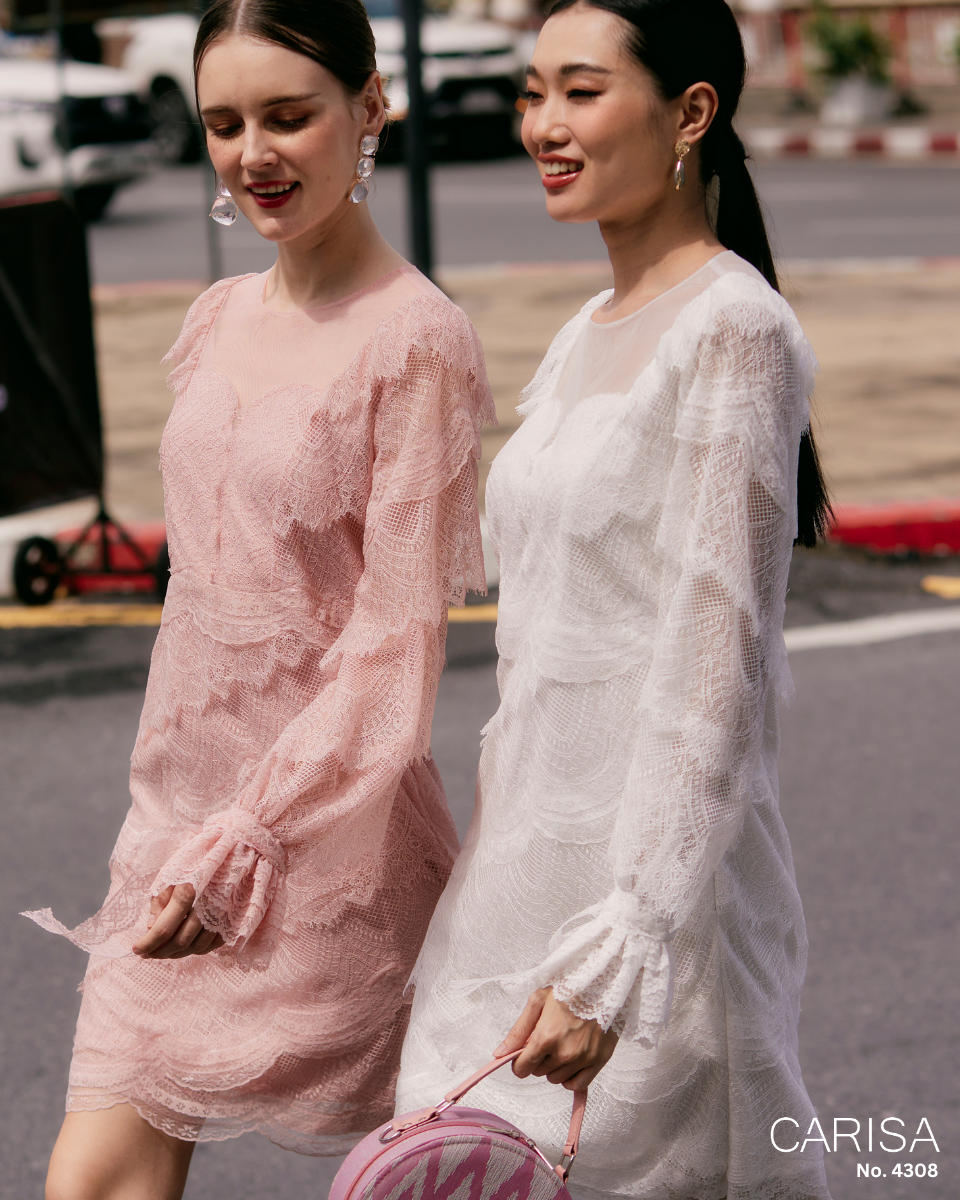 เดรสลูกไม้ฝรั่งเศสเนื้อนิ่มทั้งตัว ลูกไม้สวยงาม เนื้อลูกไม้เกรดพรีเมี่ยม ซับในอย่างดี [4308]