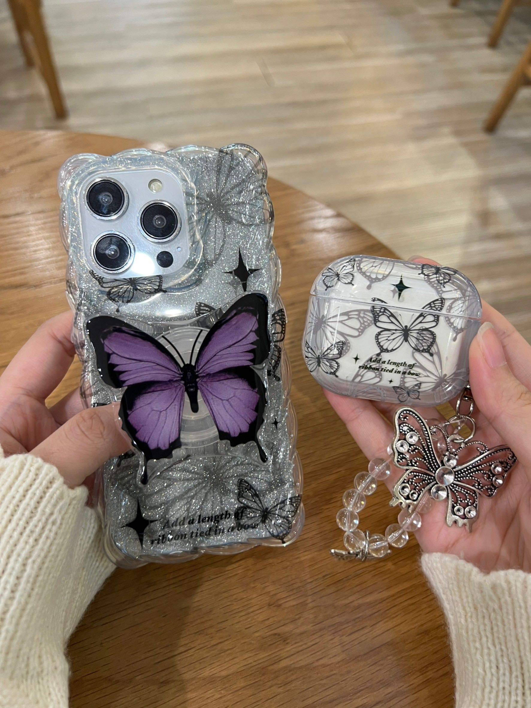 สอบถามก่อนกดสั่ง เคสผีเสื้อ ขอบหยัก เคสกากเพชร holder griptok ไอริง เคสคู่AirPods เคสไอโฟน เคสiphone