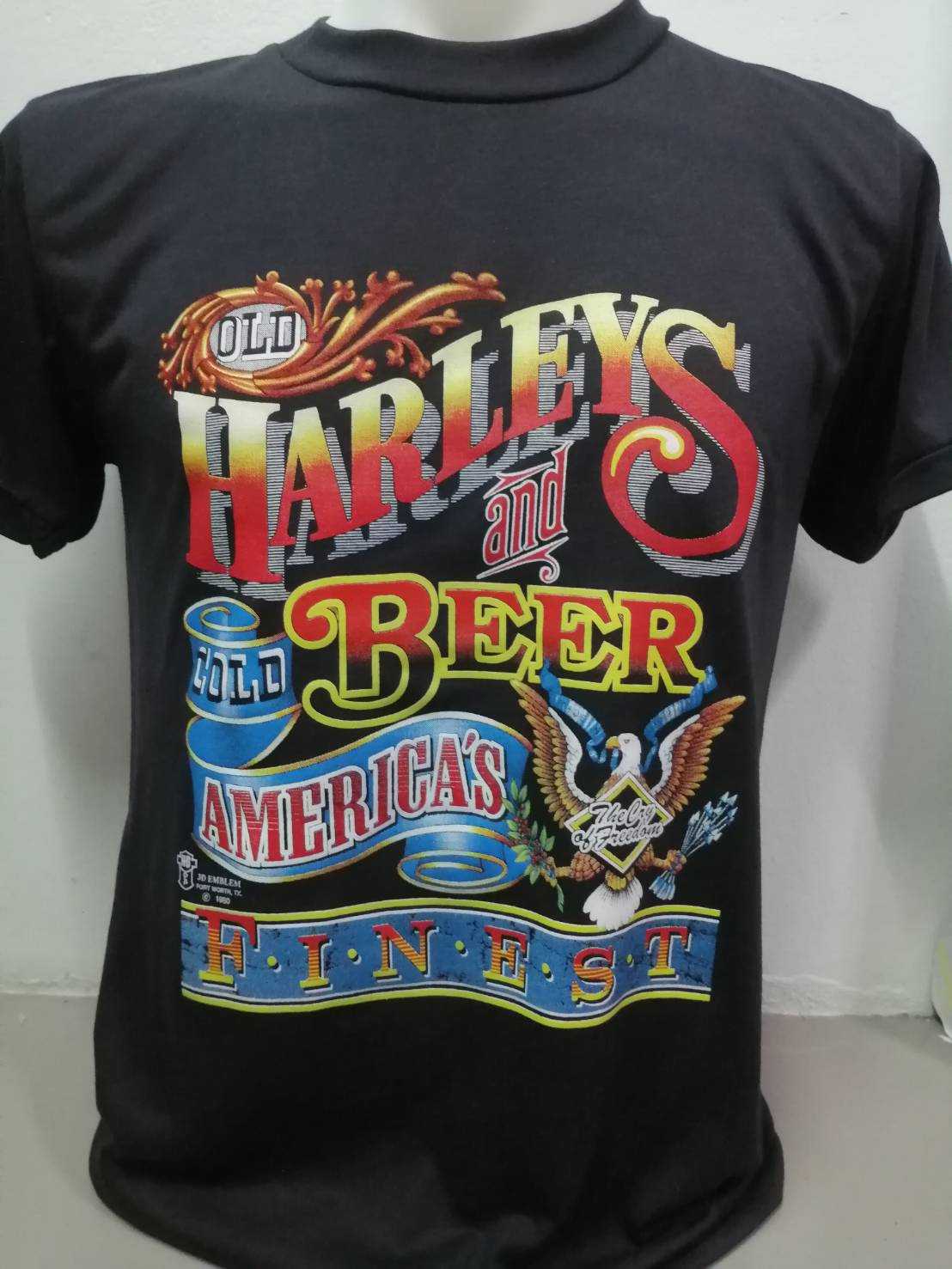 เสื้อ​ฮาเลย์​3​d​ลายharley&Beer ผ้า​บาง​50สีดำคอกลมแขนสั่นชายหญิง
