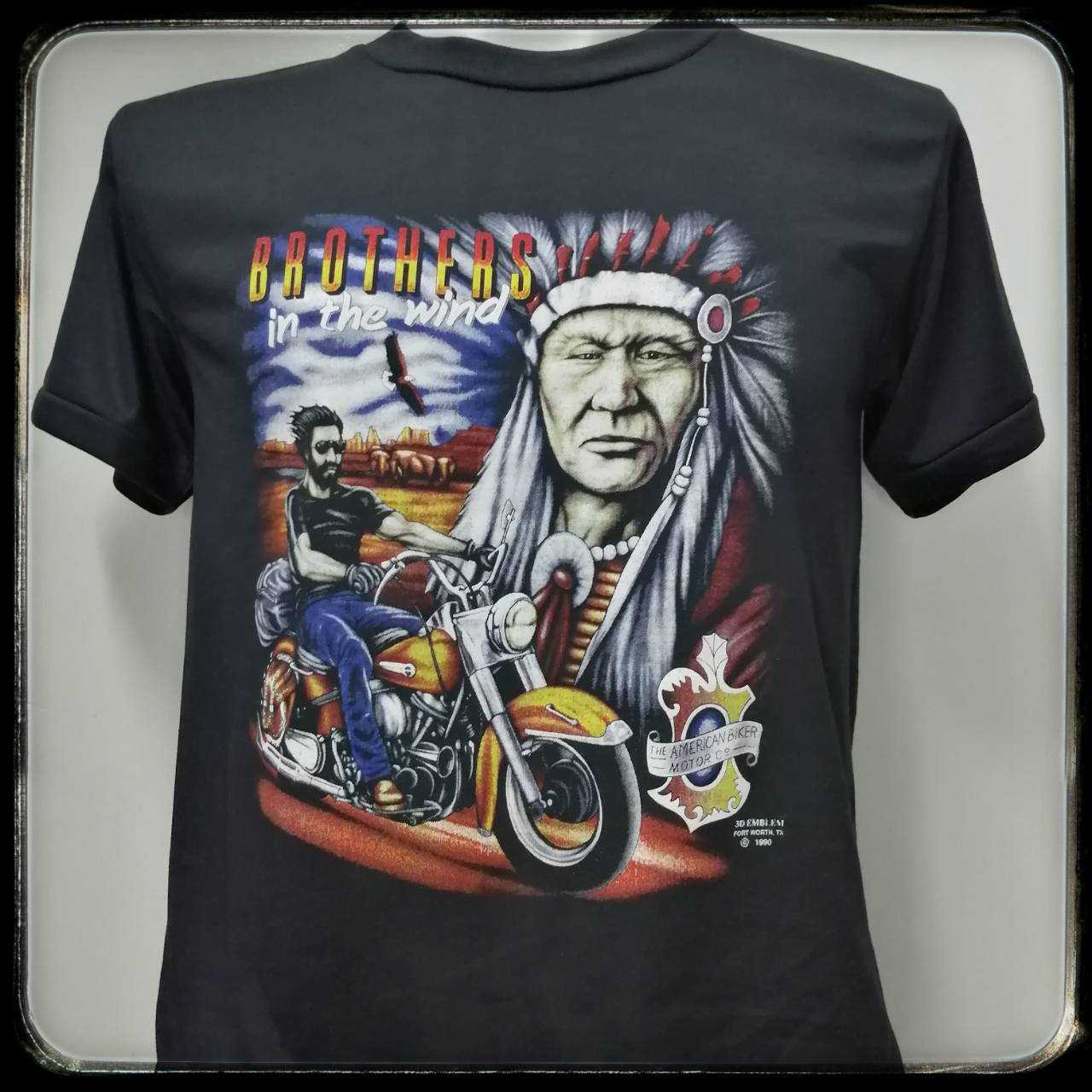 เสื้อ​ฮาเลย์​3​d​ลายindian ผ้า​บาง​50สีดำคอกลมแขนสั่นชายหญิง
