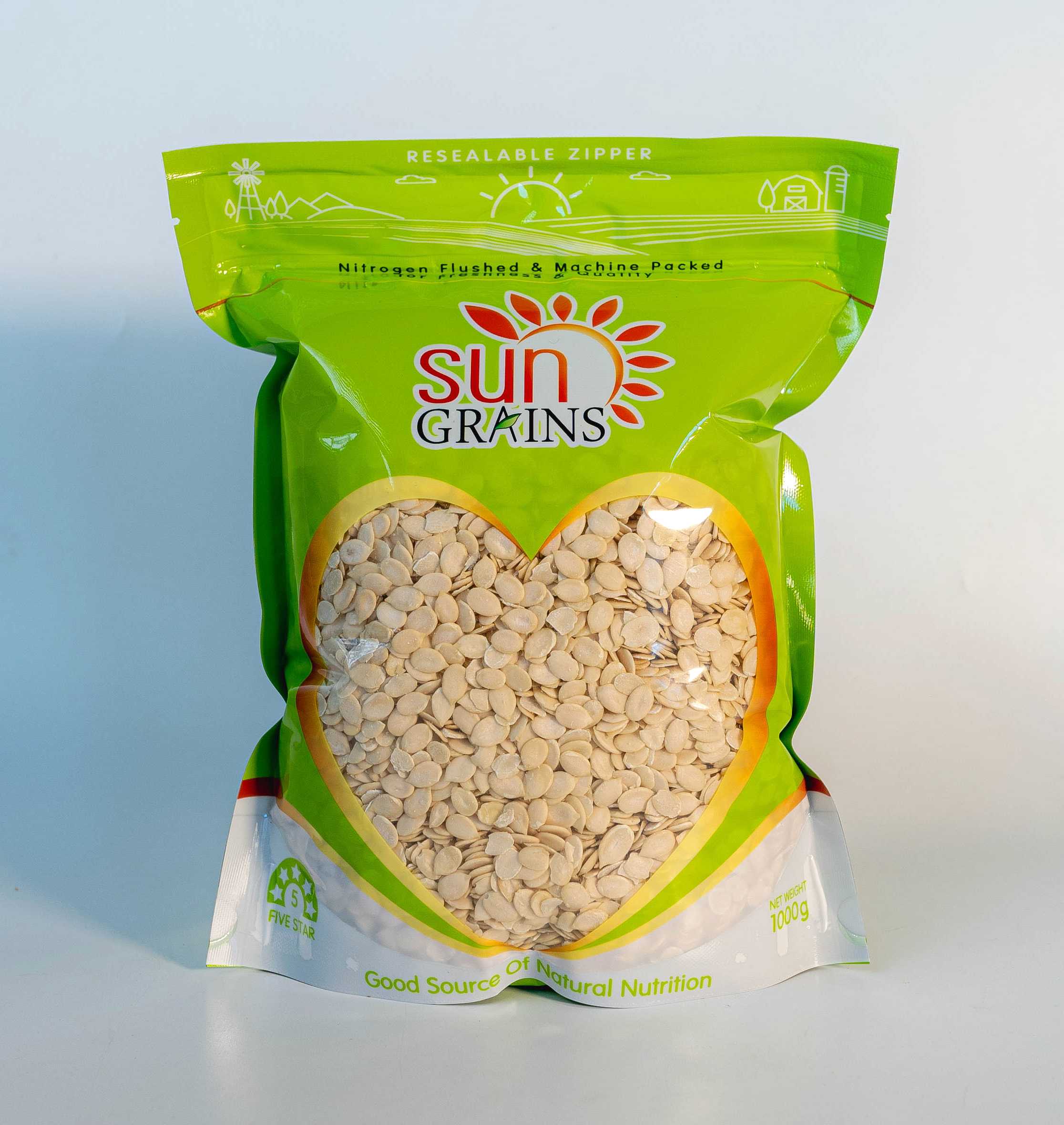 1 Kg. เมล็ดแตงโมกระเทาะเปลือก ดิบ (ตราซันเกรนส์) WATERMELON SEED 1 Kg.