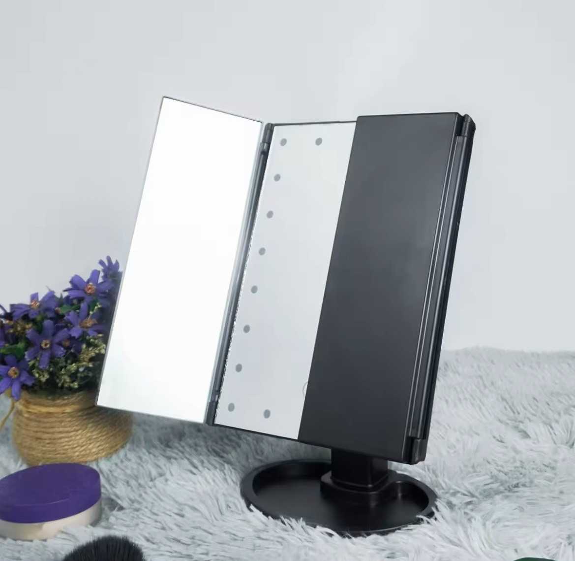 กระจกแต่งหน้า แบบสาย USB แบบพับ ตั้งได้ Black XR-568
