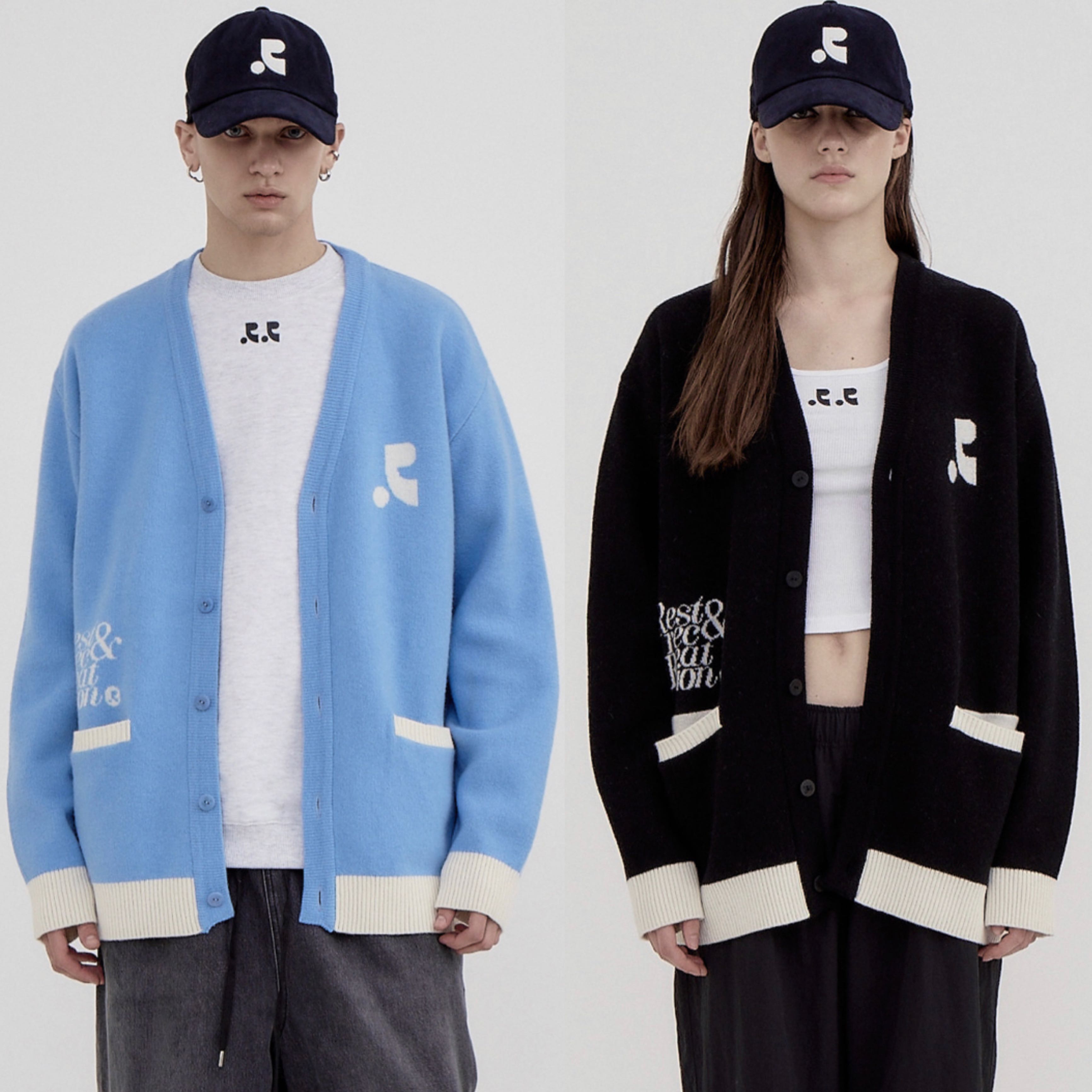 rest & recreation] RR LOGO JACQUARD KNIT CARDIGAN - SKYBLUE