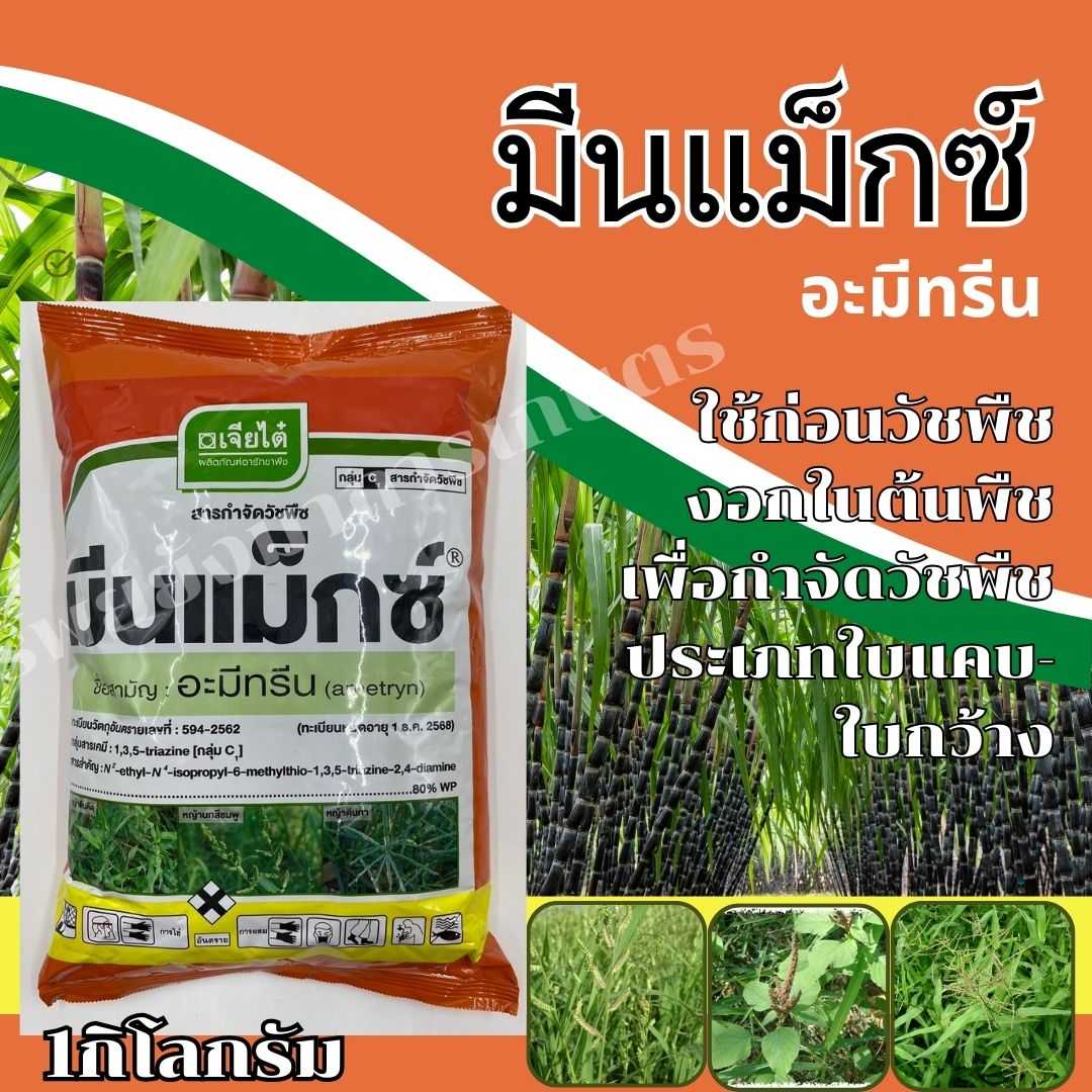 มีนแม็กซ์ อะมีทรีน ชนิดผง 1กิโลกรัม ตราเจียไต๋ ใช้ก่อนวัชพืชงอก กำจัดวัชพืชใบแคบ-ใบกว้าง
