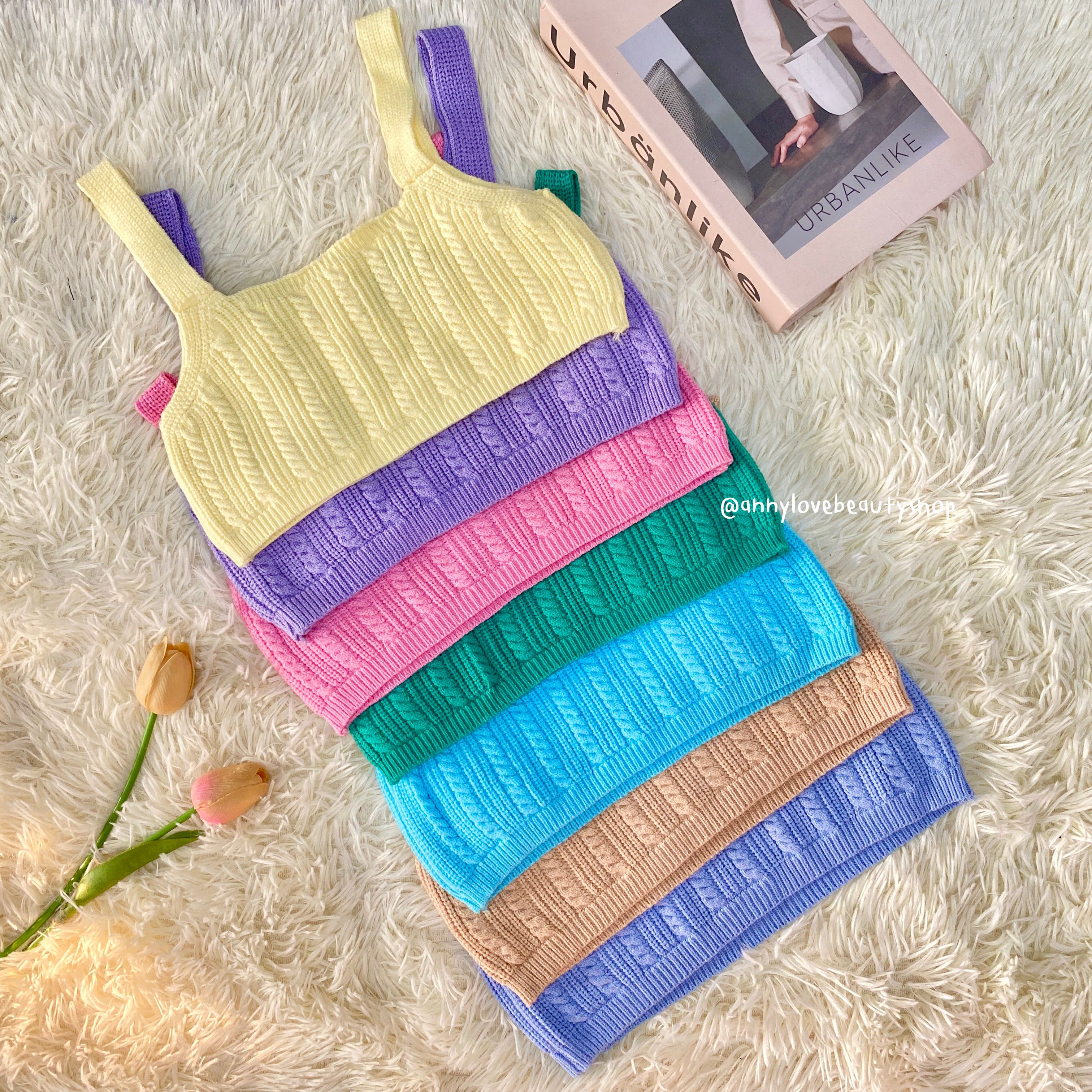 เสื้อครอปสายเดี่ยวไหมพรม สีสันสดใส🌈