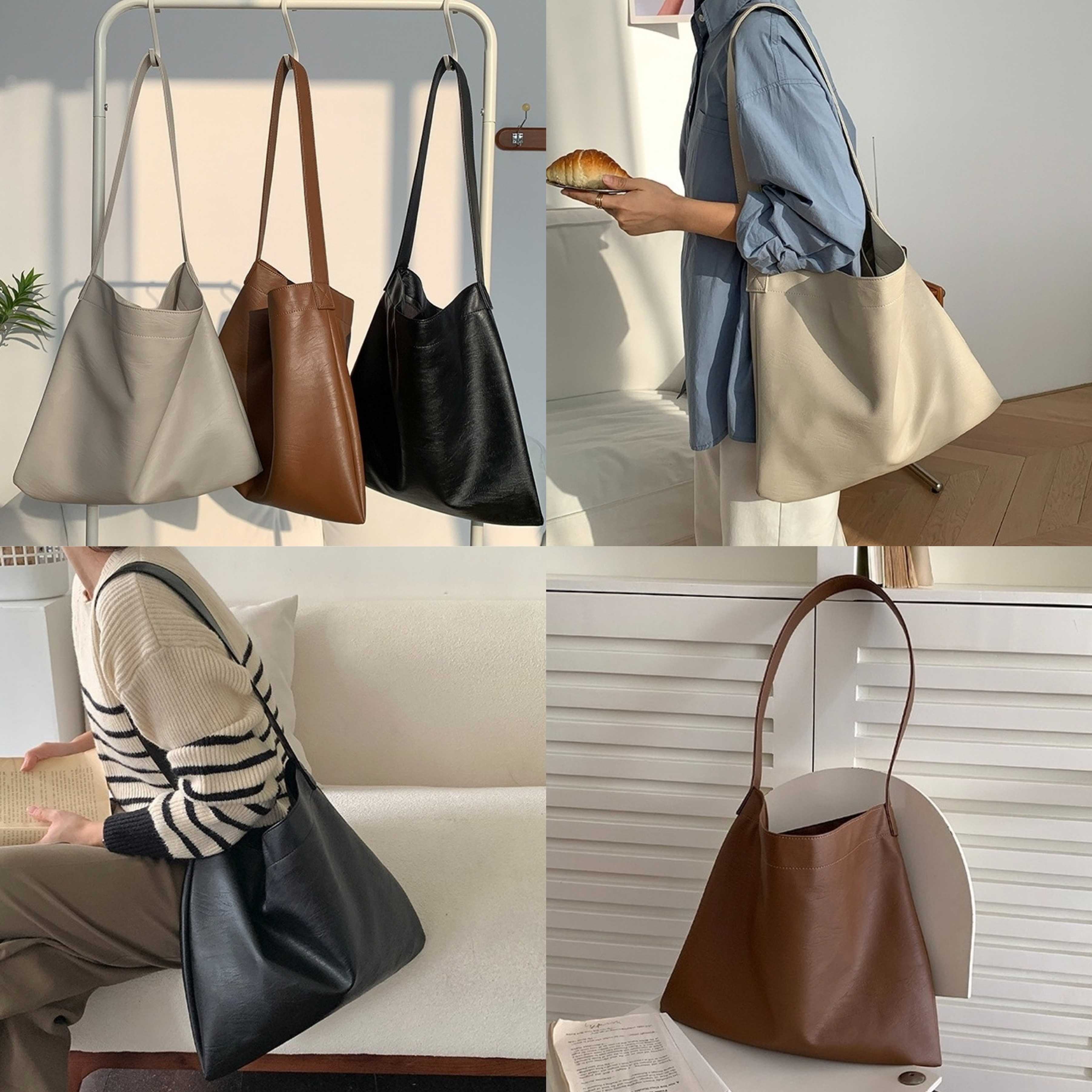 [พร้อมส่ง] กระเป๋าหนังนิ่ม สีเอิร์ธโทน สะพายไหล่ ใบใหญ่ น้ำหนักเบา ใส่ ipad ได้ | QB151